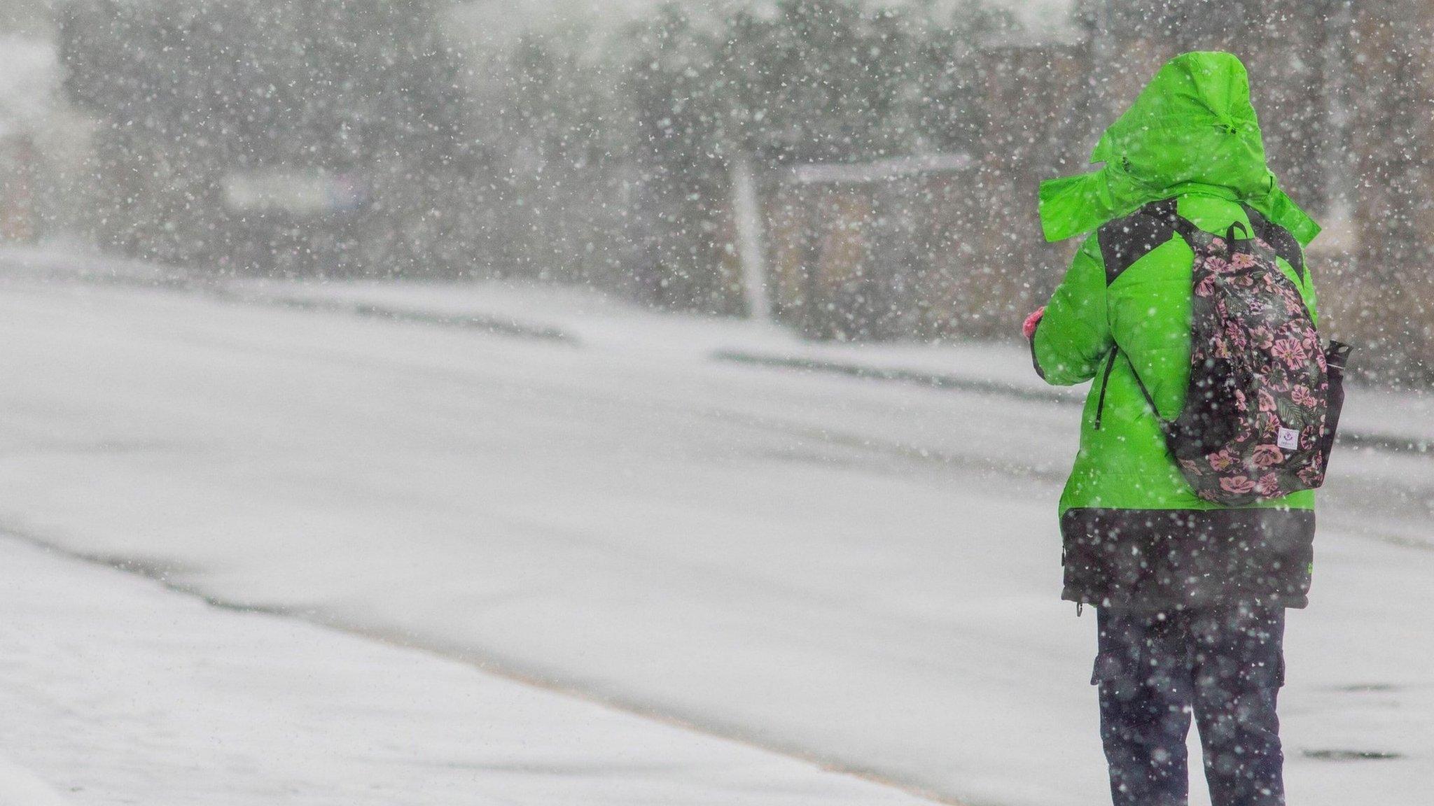 Snow falls in the West Yorkshire village of Northowram near Halifax, Calderdale