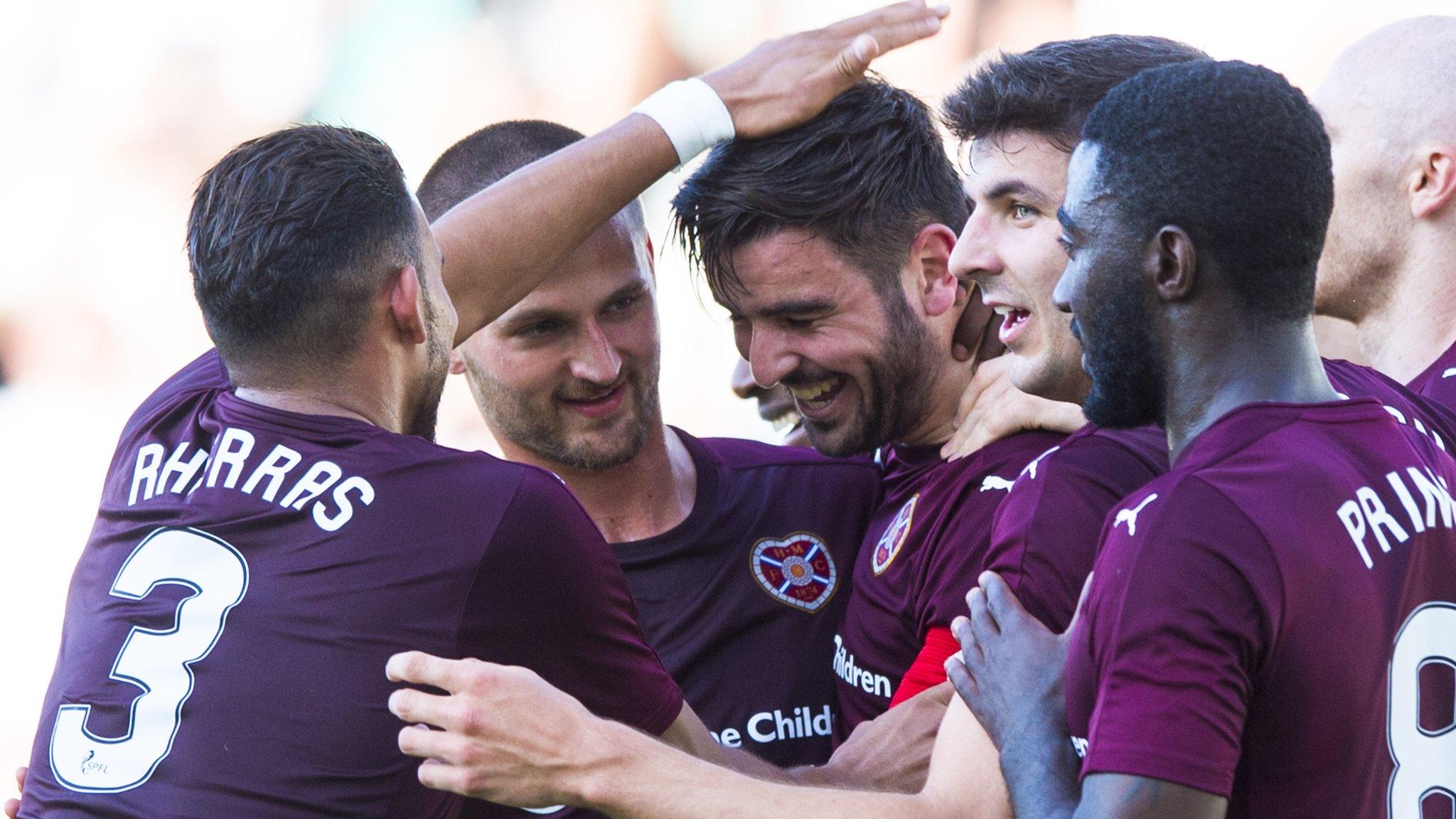 Hearts celebrate Alim Ozturk's goal