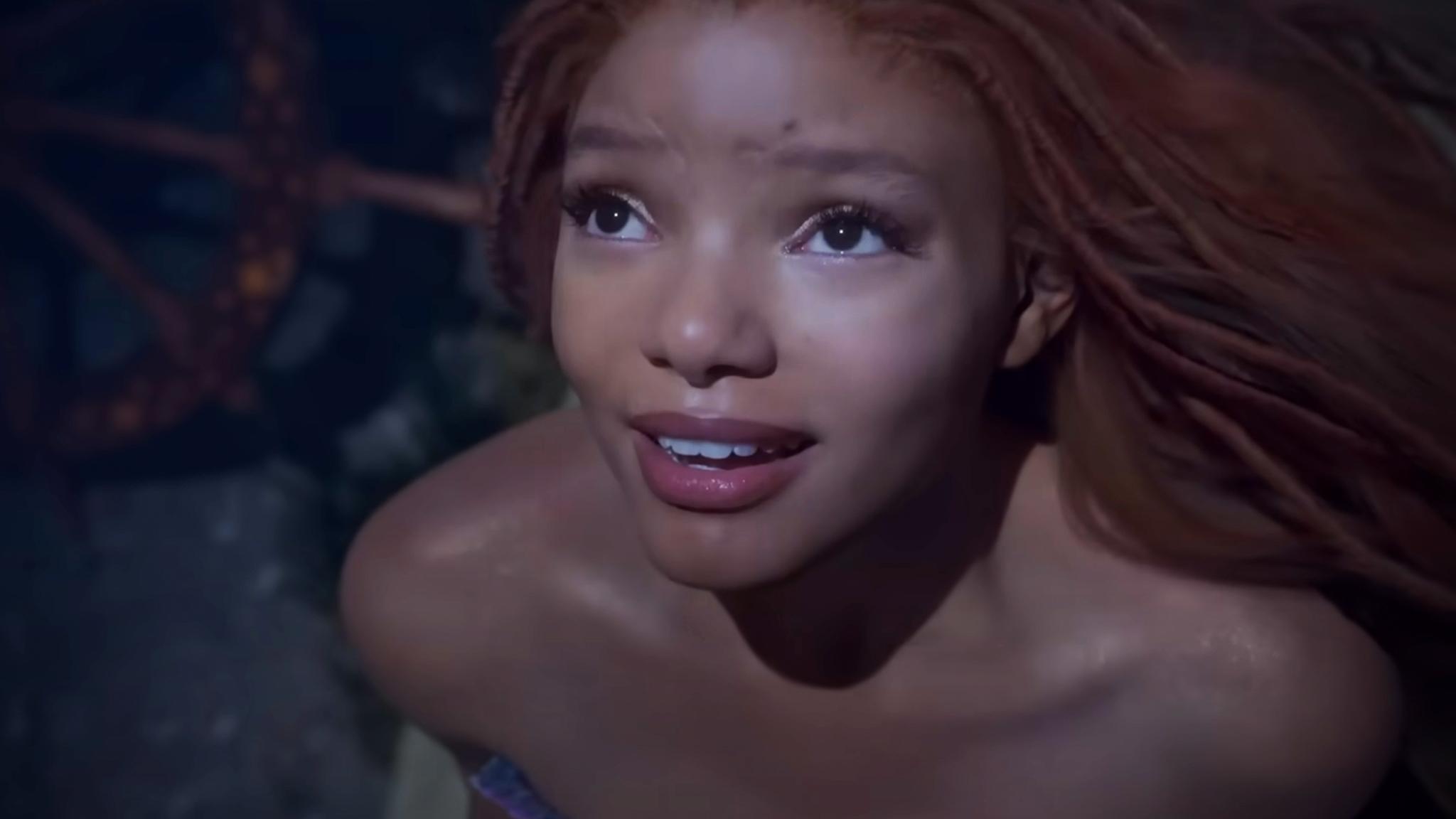 screengrab of halle bailey performing as the little mermaid