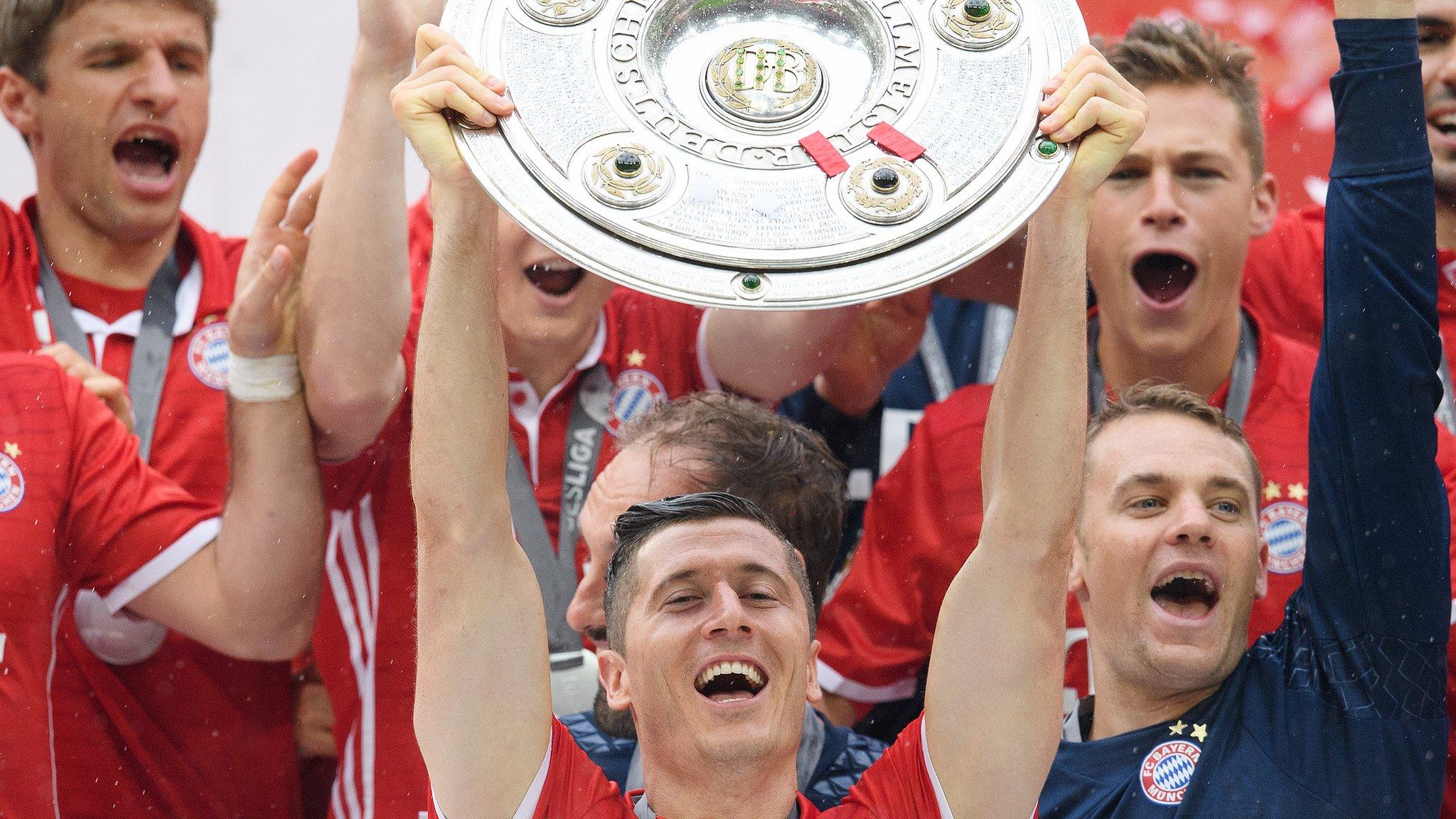 Bayern Munich lift the Bundesliga trophy