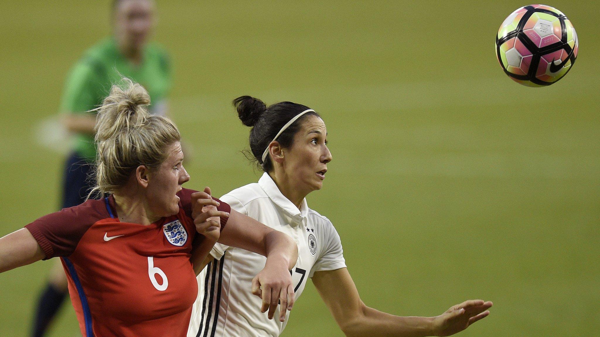 Germany women against England women in the SheBelieves Cup