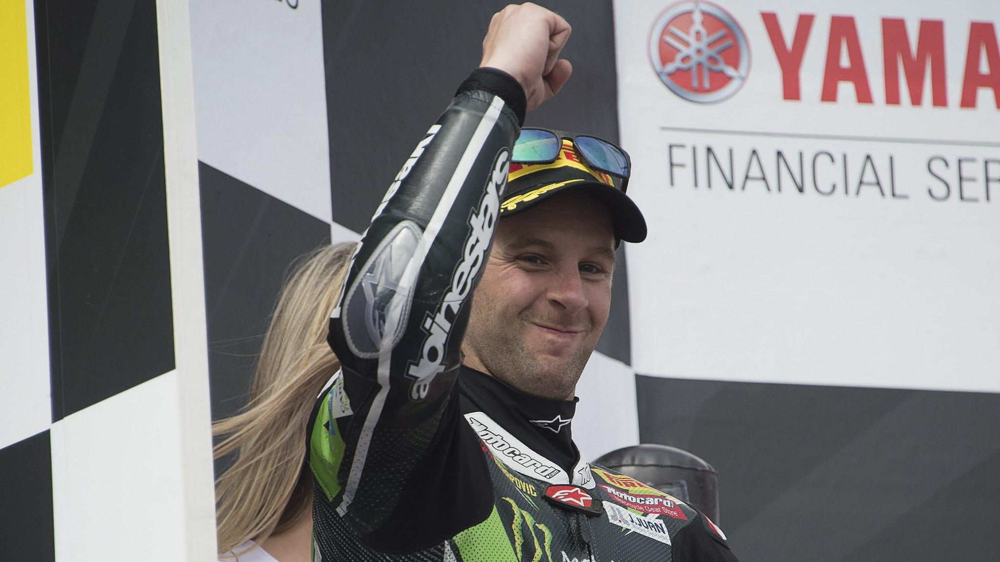 Jonathan Rea celebrates after his victory in Phillip Island on Sunday