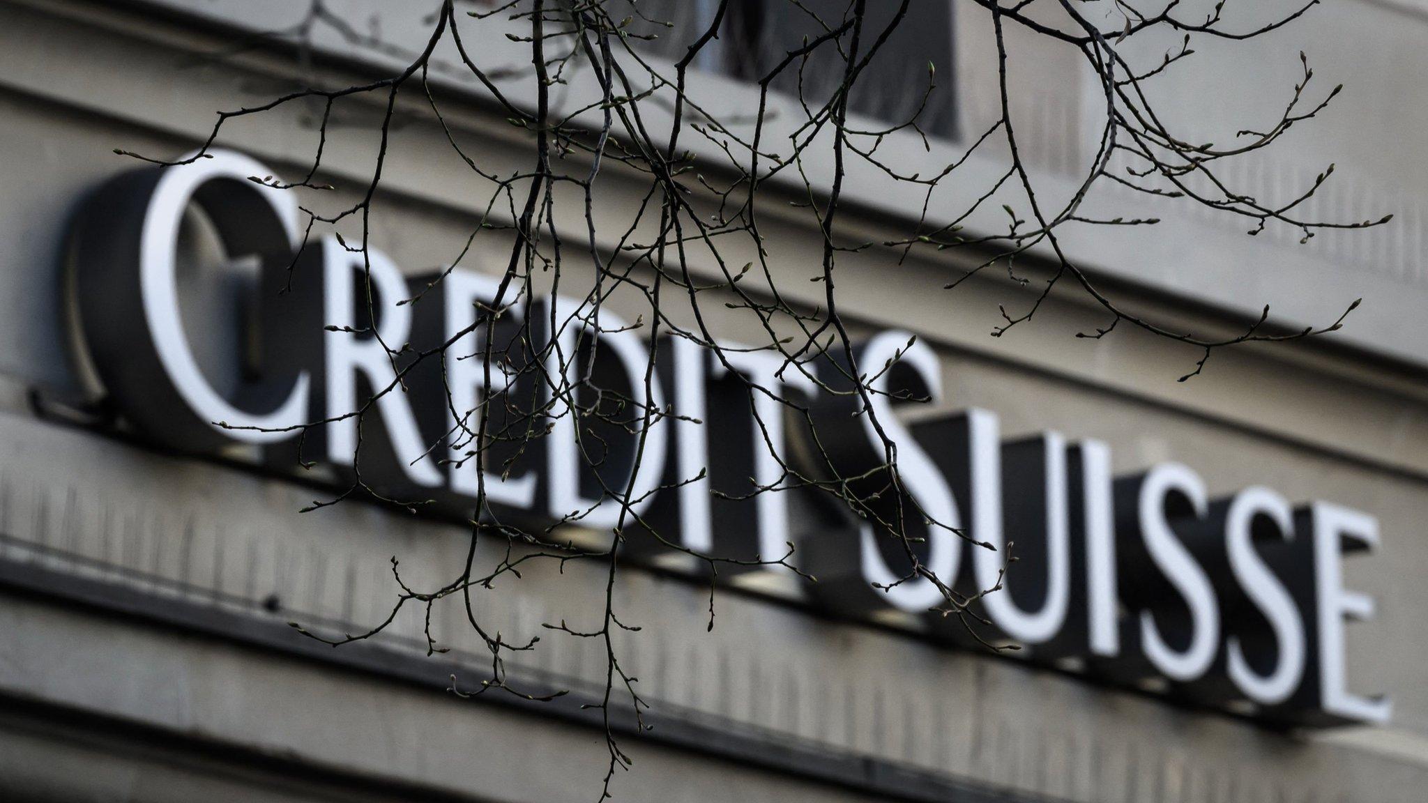 Credit Suisse logo with overhanging bare branches in foreground