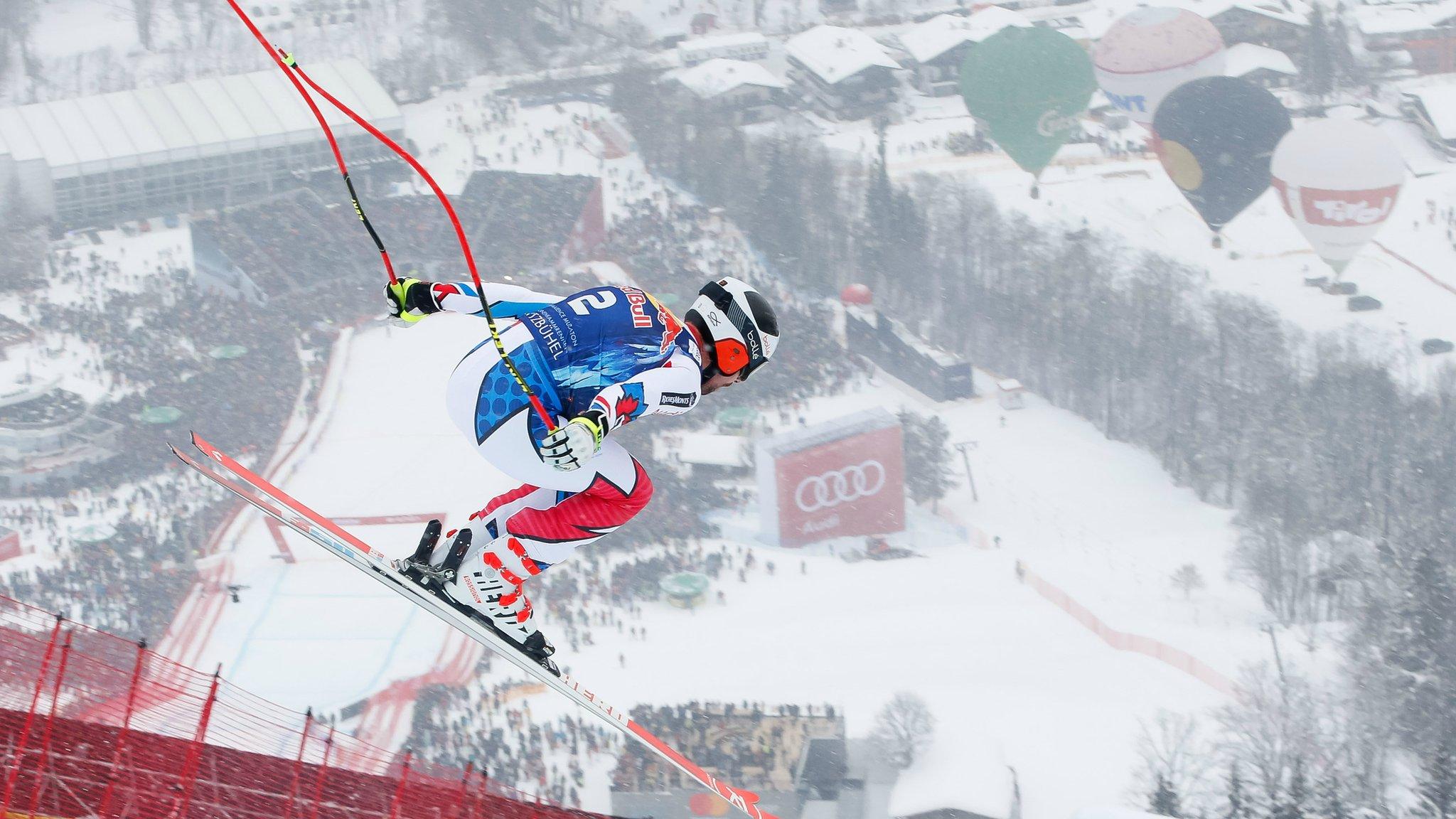 Kitzbuhel, Austria, 25 January: French skier Maxence Muzaton takes on the infamous Hahnenkamm men's downhill, which was won for a third time by Italy's Dominik Paris. (Photo by Christophe Pallot/Agence Zoom/Getty Images)