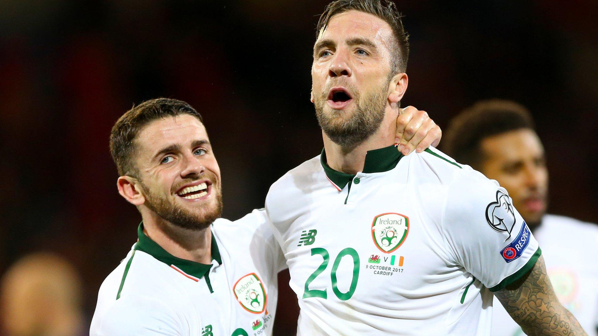 Robbie Brady and Shane Duffy celebrate