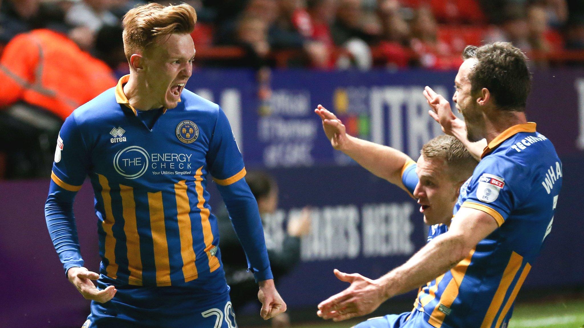 Shrewsbury celebrate Jon Nolan's goal