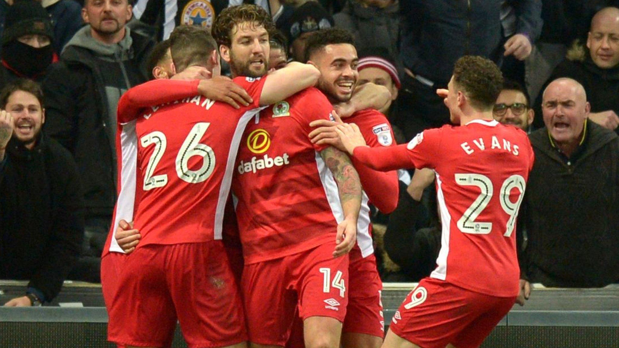 Blackburn Rovers celebrate Charlie Mulgrew's goal against Newcastle