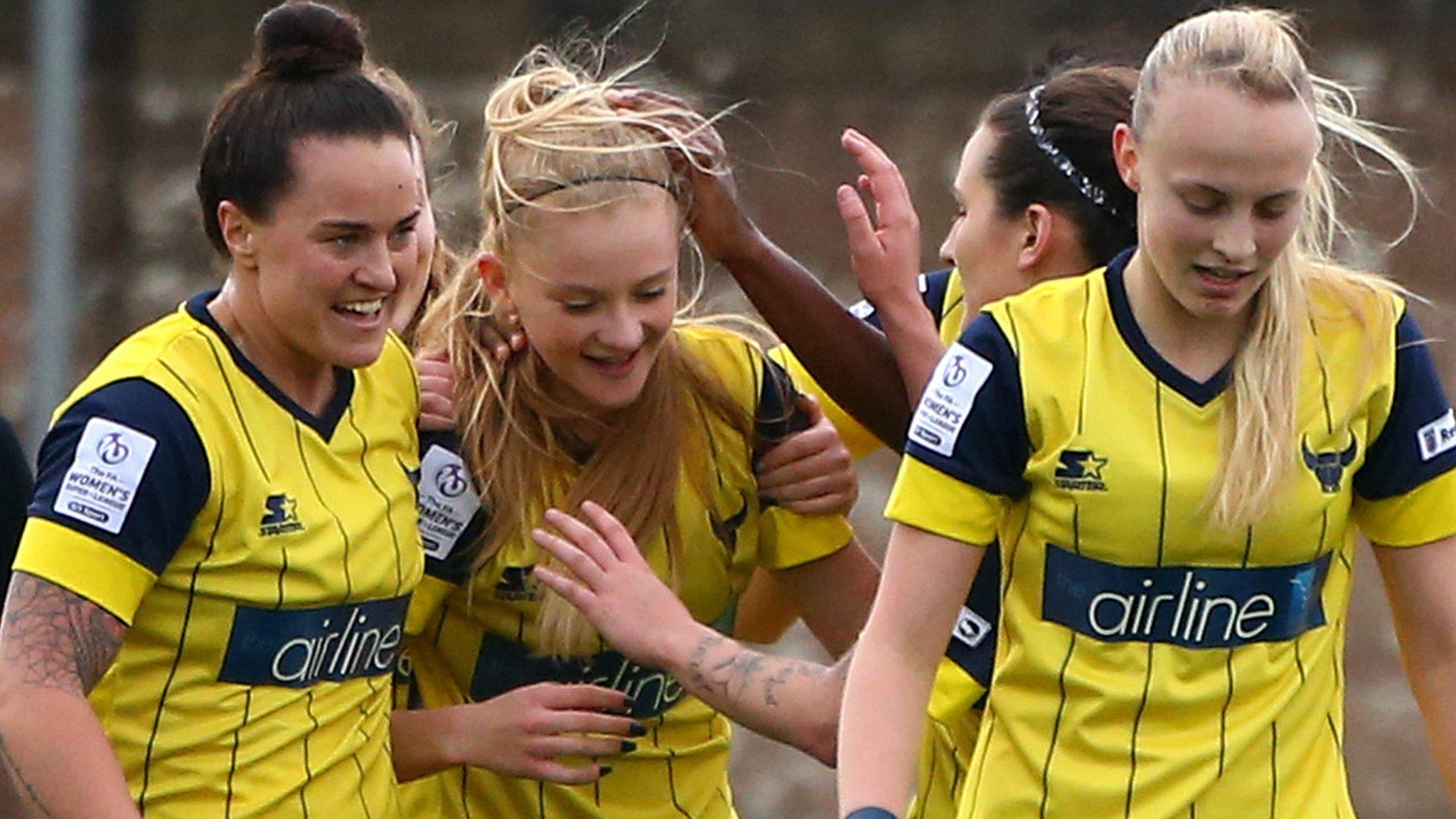 Oxford United women celebrate a goal in WSL