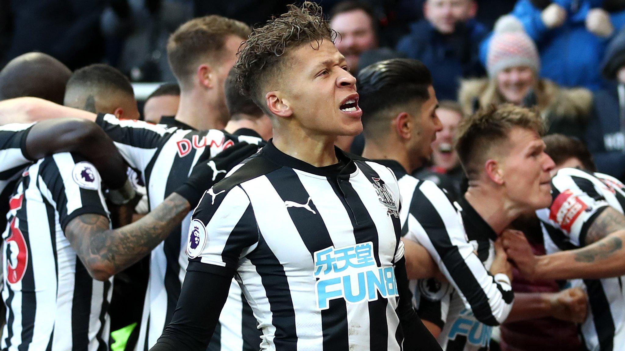 Newcastle players celebrate Matt Ritchie's goal