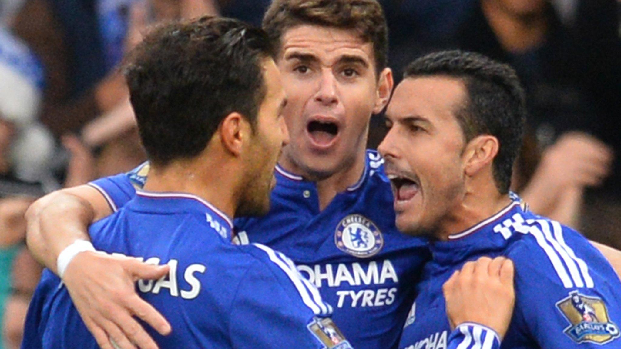 Cesc Fabregas, Oscar and Pedro celebrate