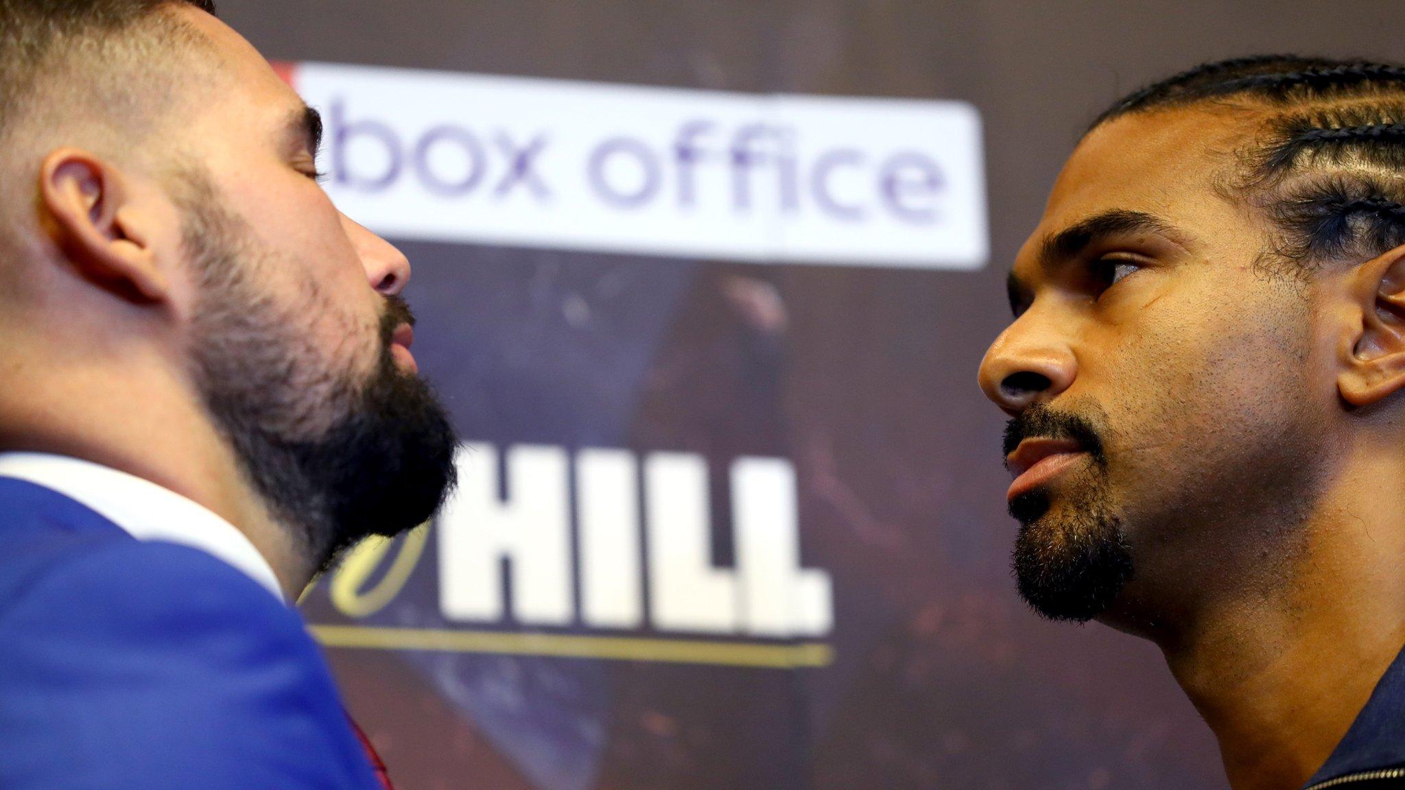 Tony Bellew (left) and David Haye (right) face off ahead of their second fight in December.