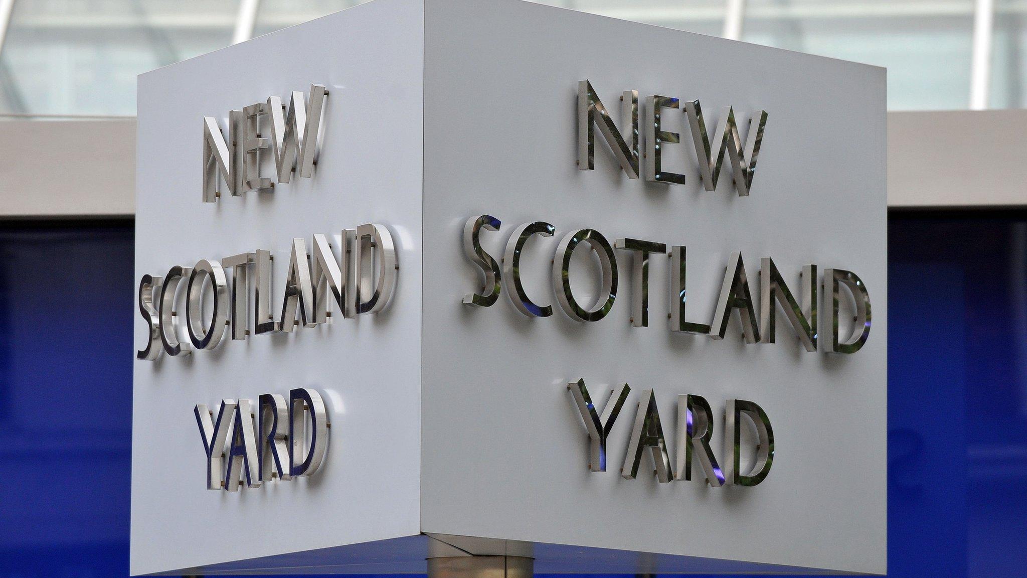 The New Scotland Yard sign outside the Met Police headquarters