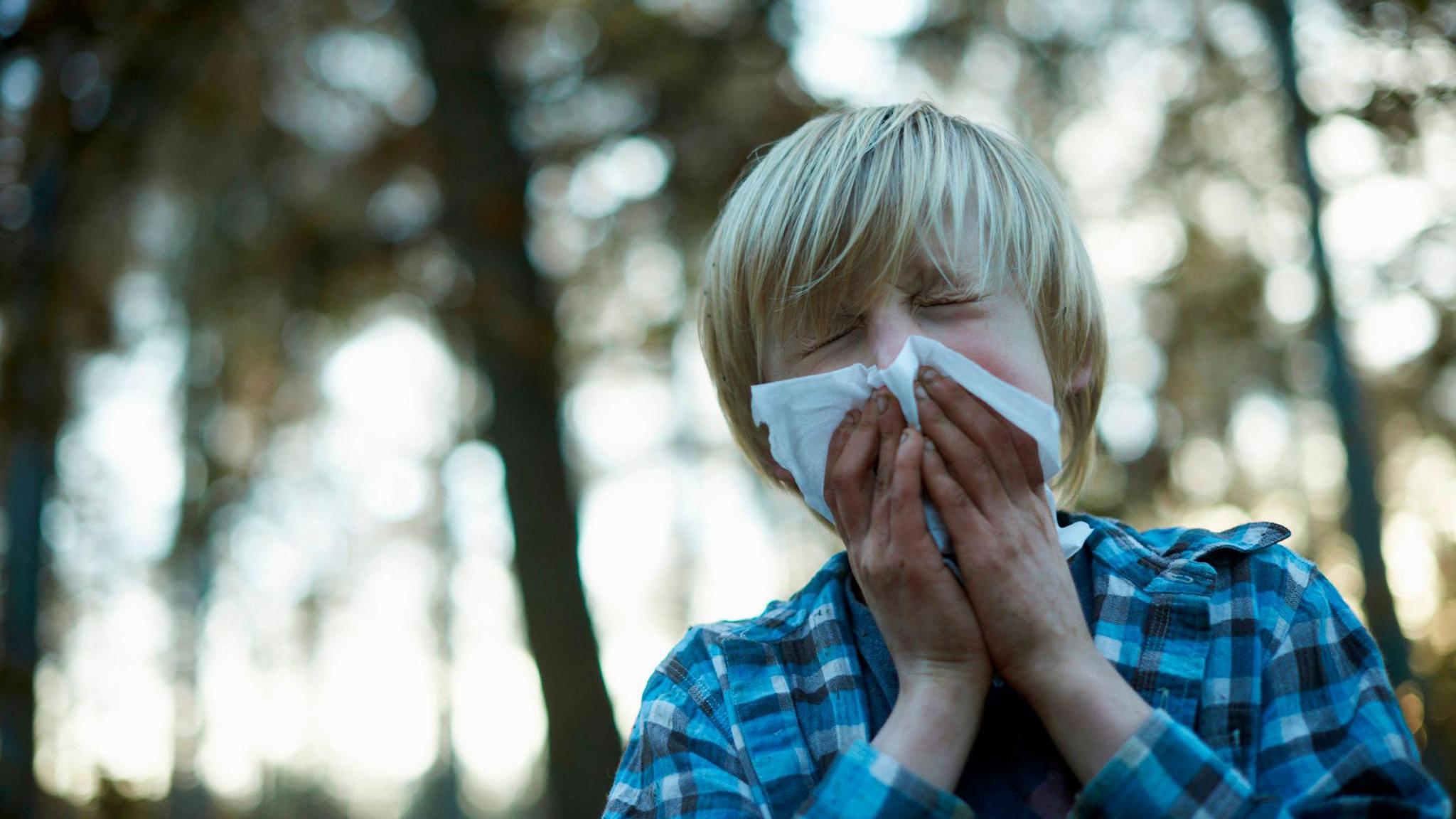 Boy sneezing