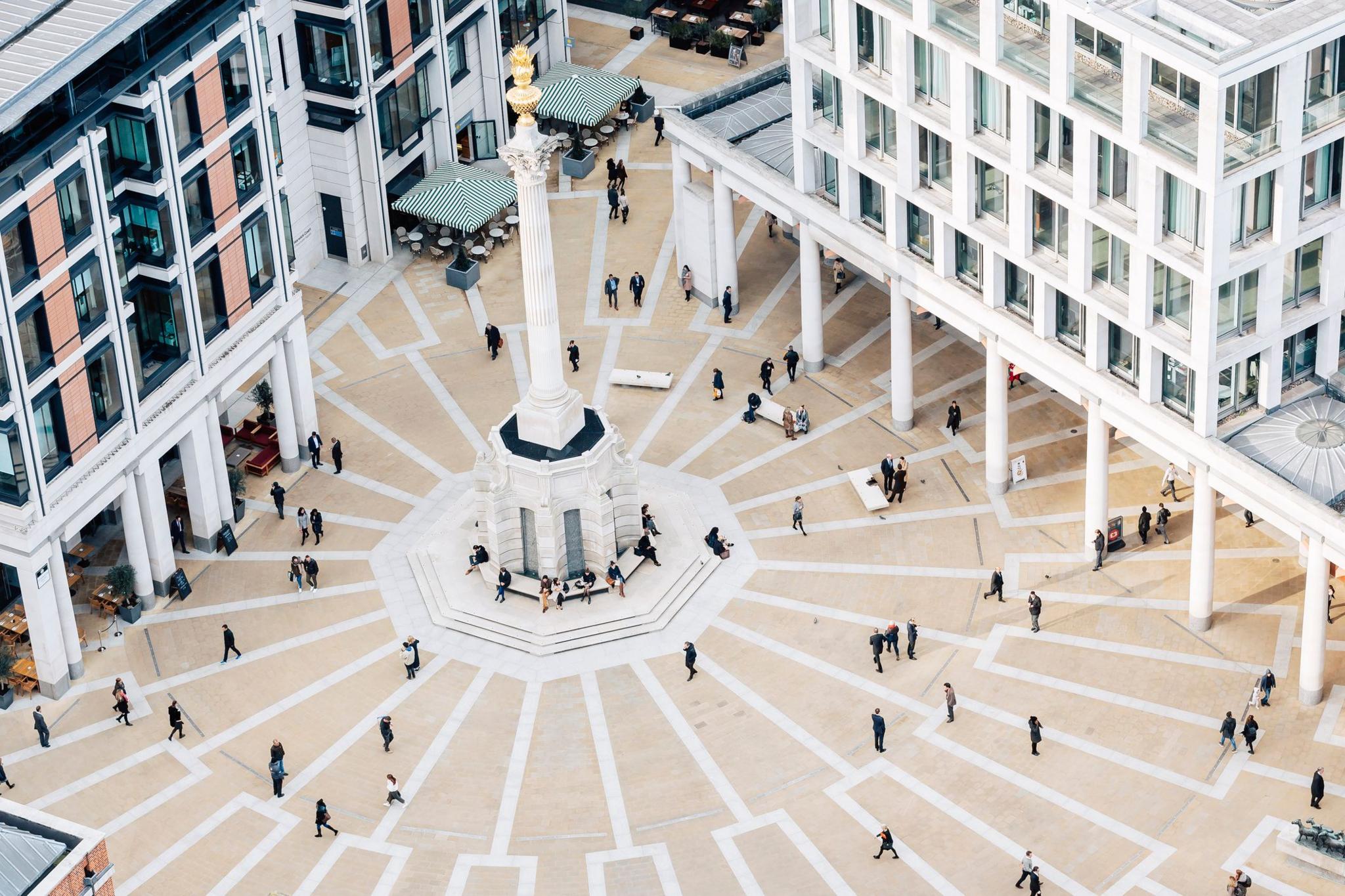 Paternoster Square from above with people walking around