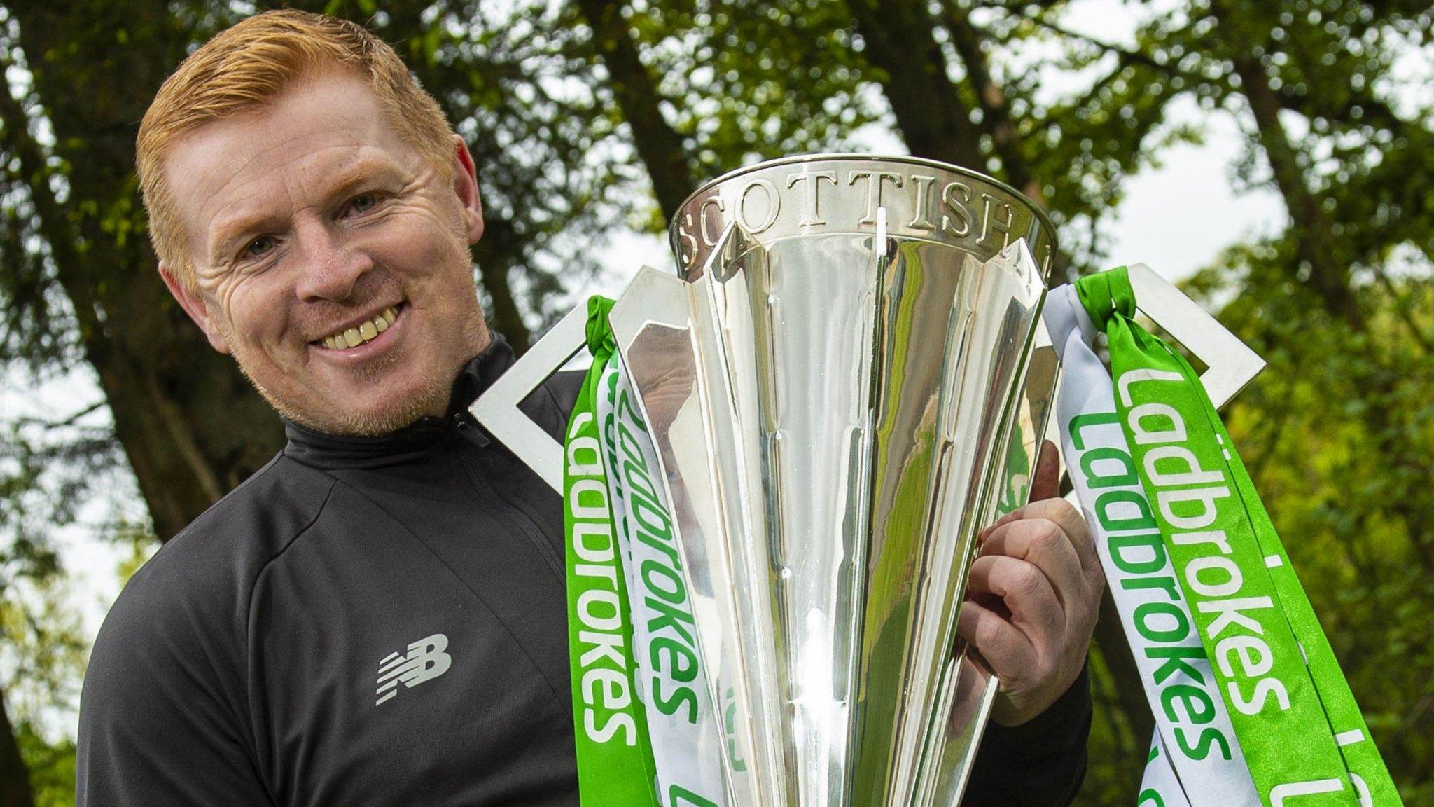 Celtic manager Neil Lennon with the Scottish Premiership trophy