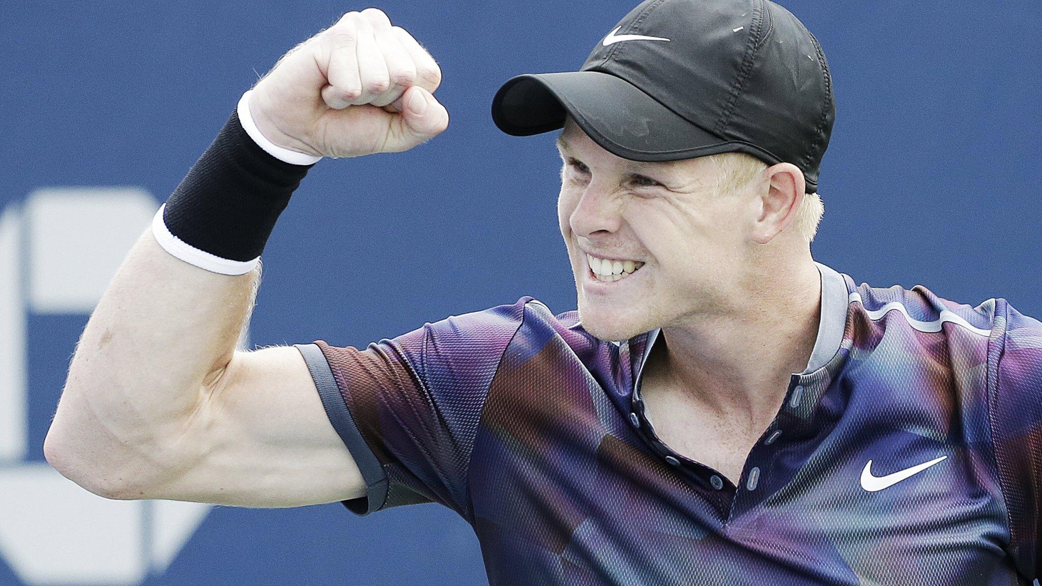 Kyle Edmund of Great Britain reacts