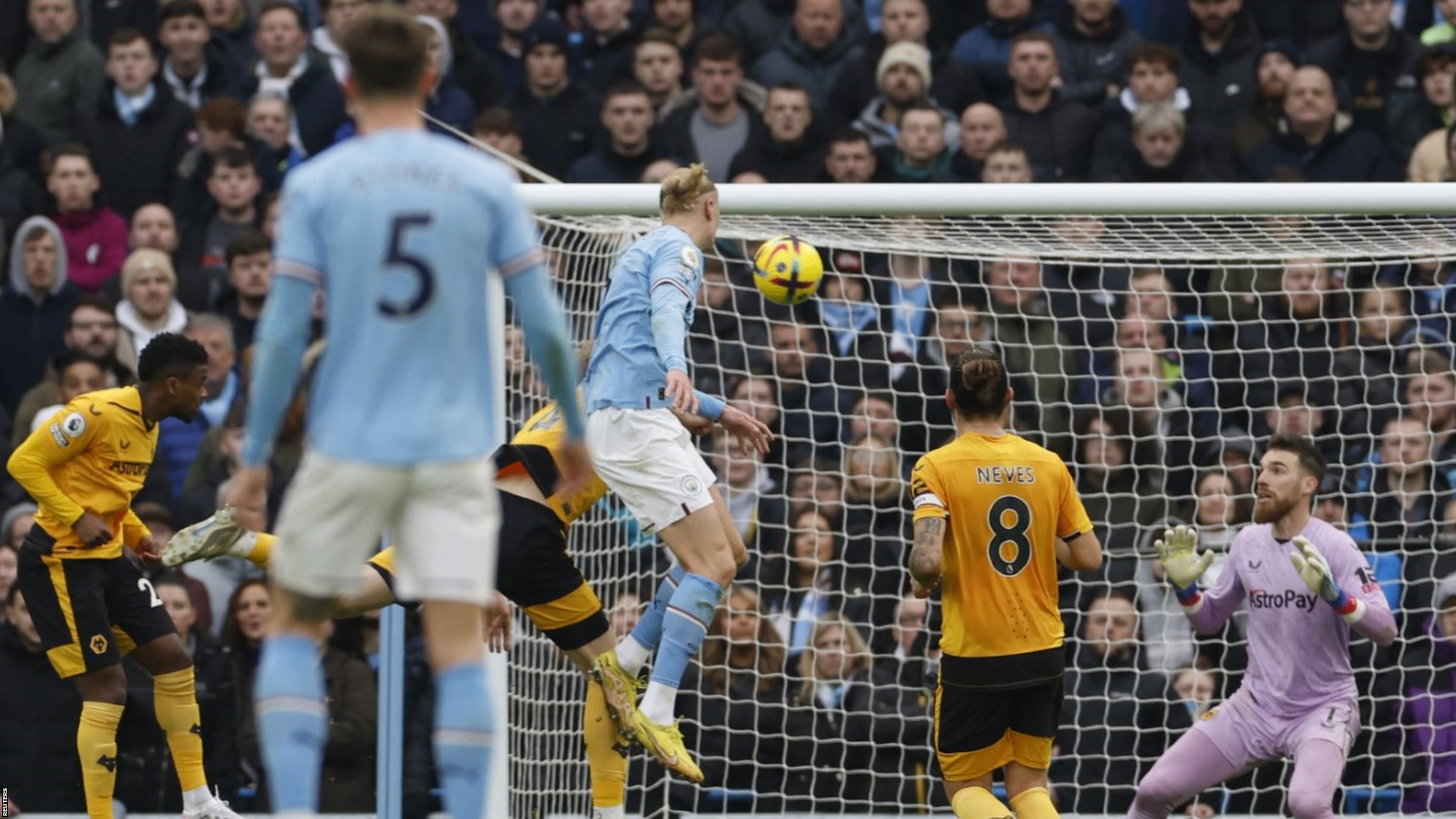 Erling Haaland scores against Wolves