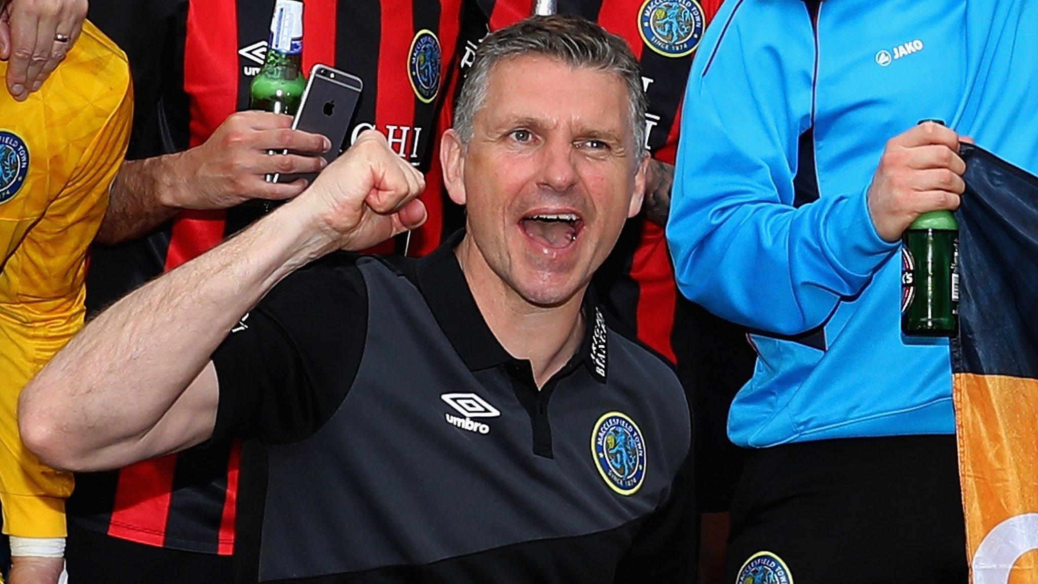 John Askey celebrates promotion with Macclesfield Town