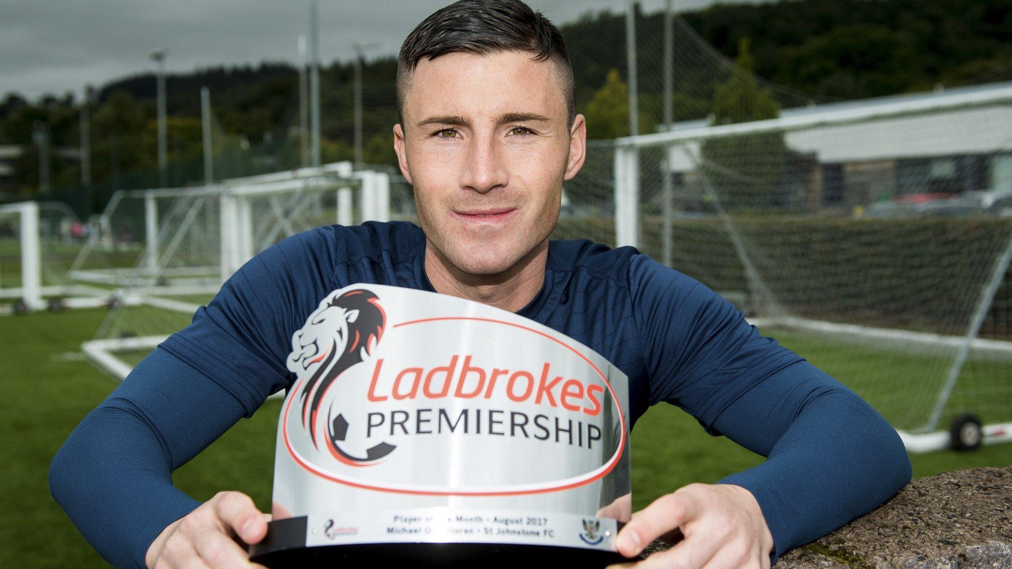 St Johnstone striker Michael O'Halloran with his Premiership player of the month award