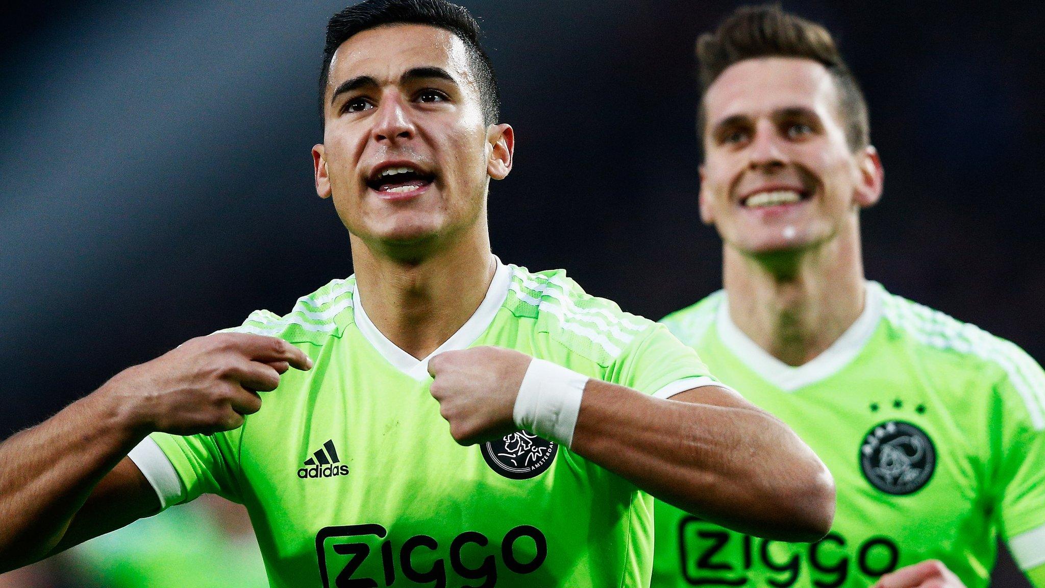 Anwar El Ghazi celebrates scoring for Ajax