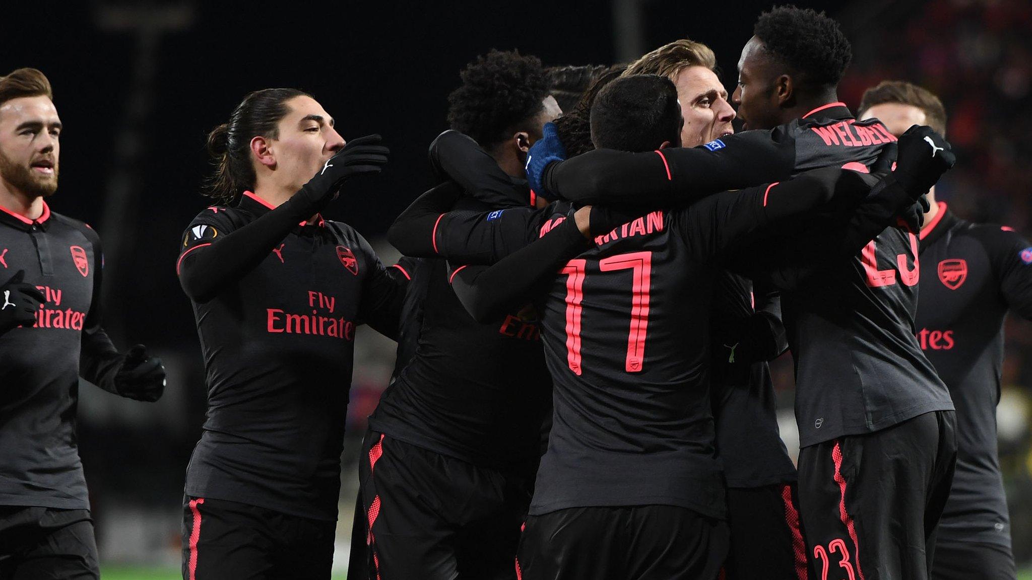 Arsenal players celebrate during their win over Ostersunds FK