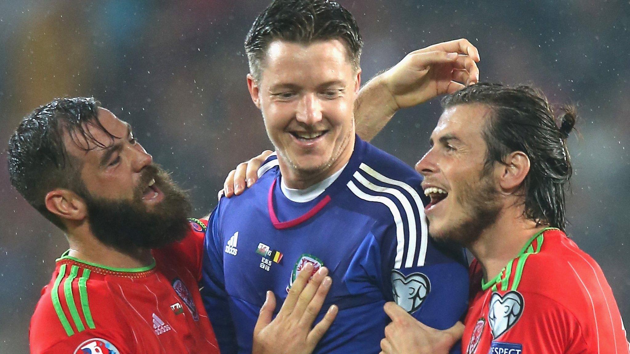 Wales celebrate their win over Belgium