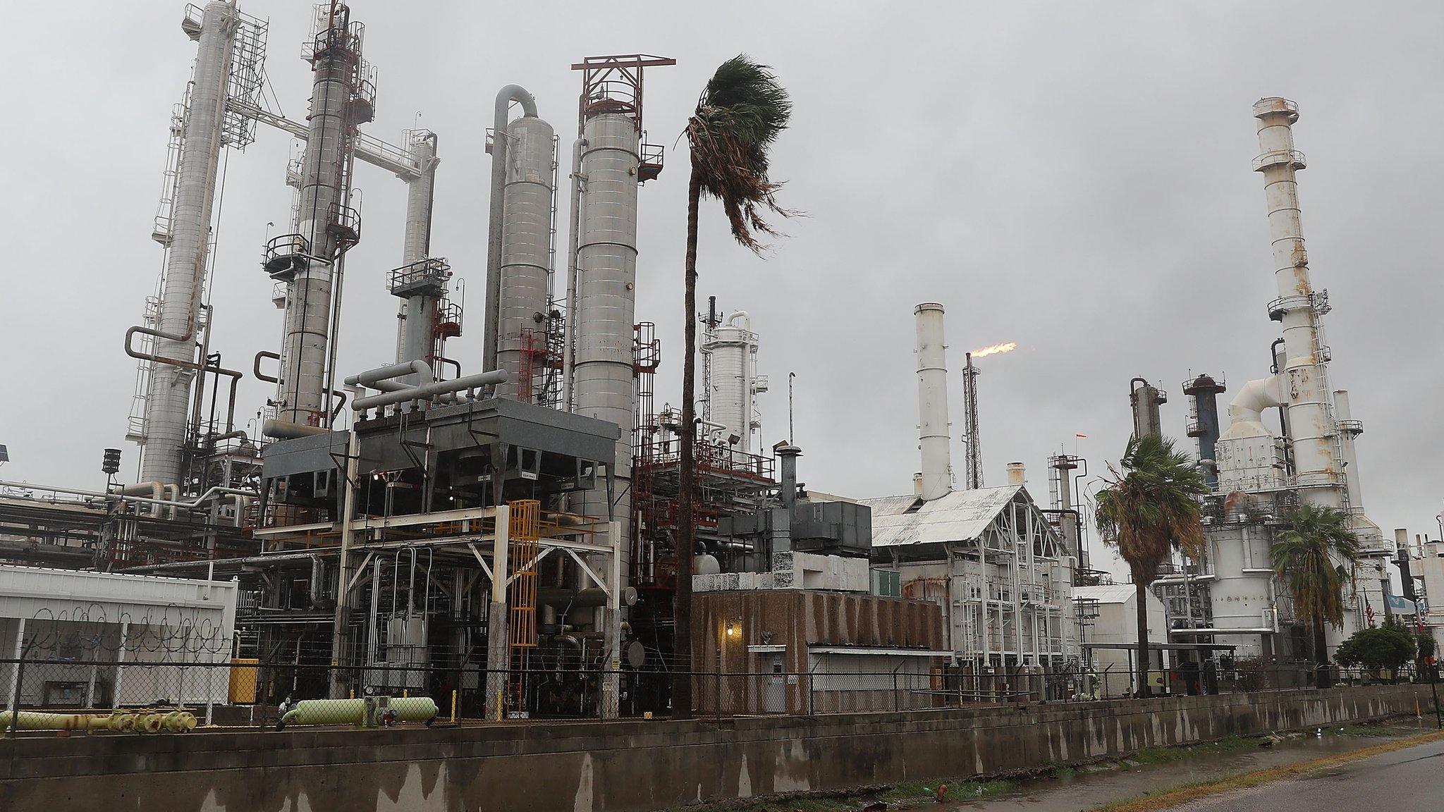 An oil refinery is seen before the arrival of Hurricane Harvey on August 25, 2017 in Corpus Christi, Texas. As Hurricane Harvey comes ashore many of the countries oil refineries are in its path and have had to shut down.