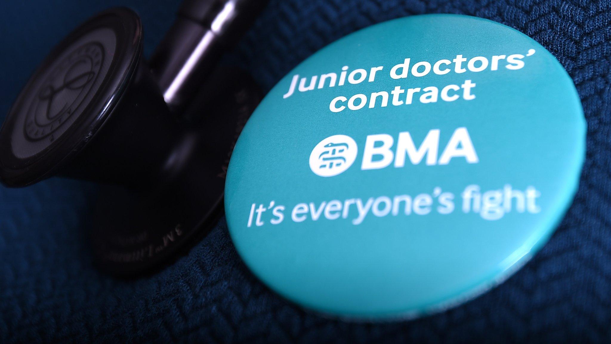 A BMA badge that reads 'Junior Doctors' contract, it's everyone's fight'