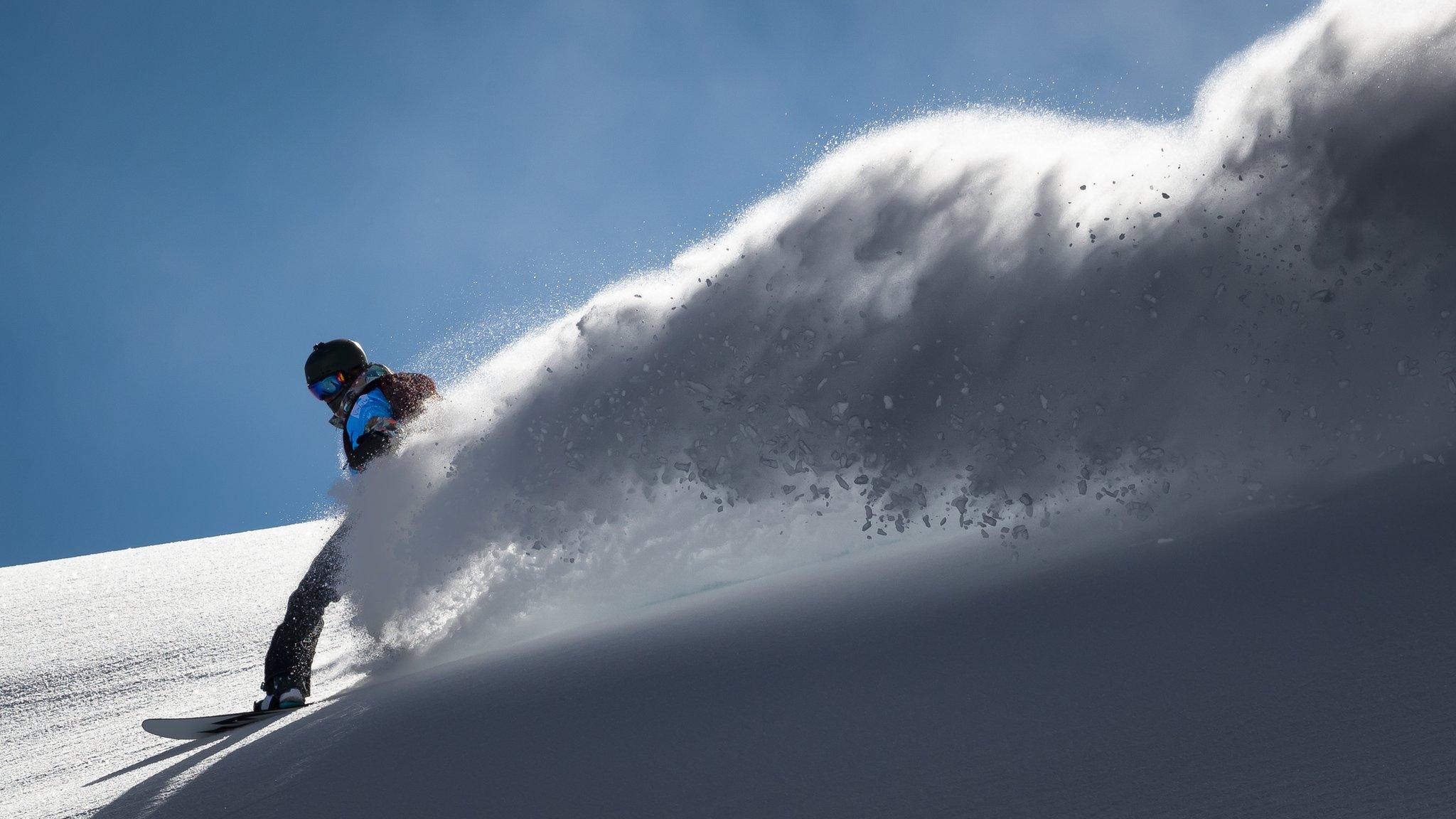 French snowboarder Tiphanie Perrotin in action during the women's snowboard event at the Nendaz Freeride skiing and snowboard competition, a Freeride World Tour Qualifier (FWQ) event, on the Mont Gond in Nendaz, Switzerland, 21 March 2018