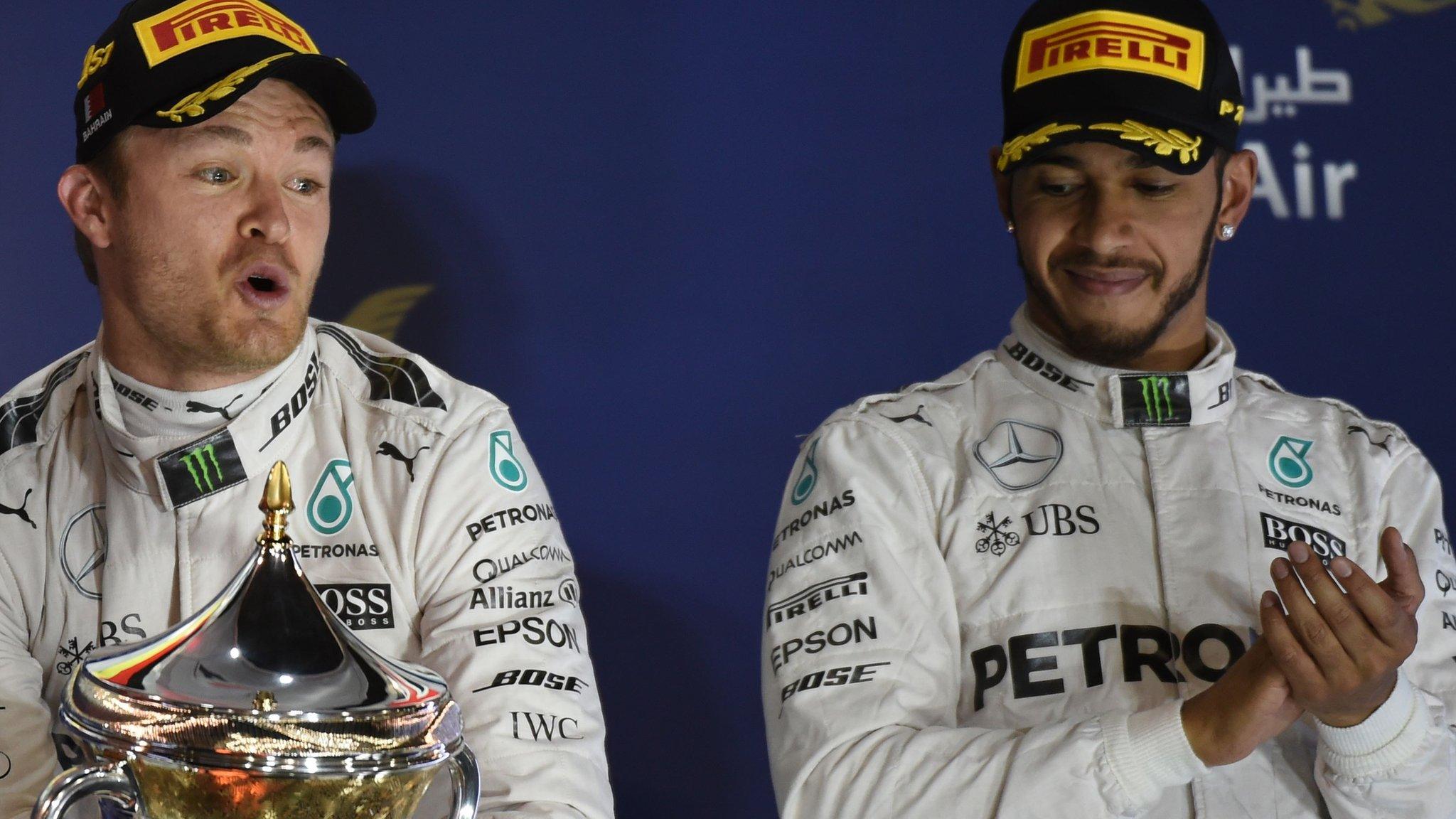 Mercedes F1 driver Nico Rosberg and Lewis Hamilton