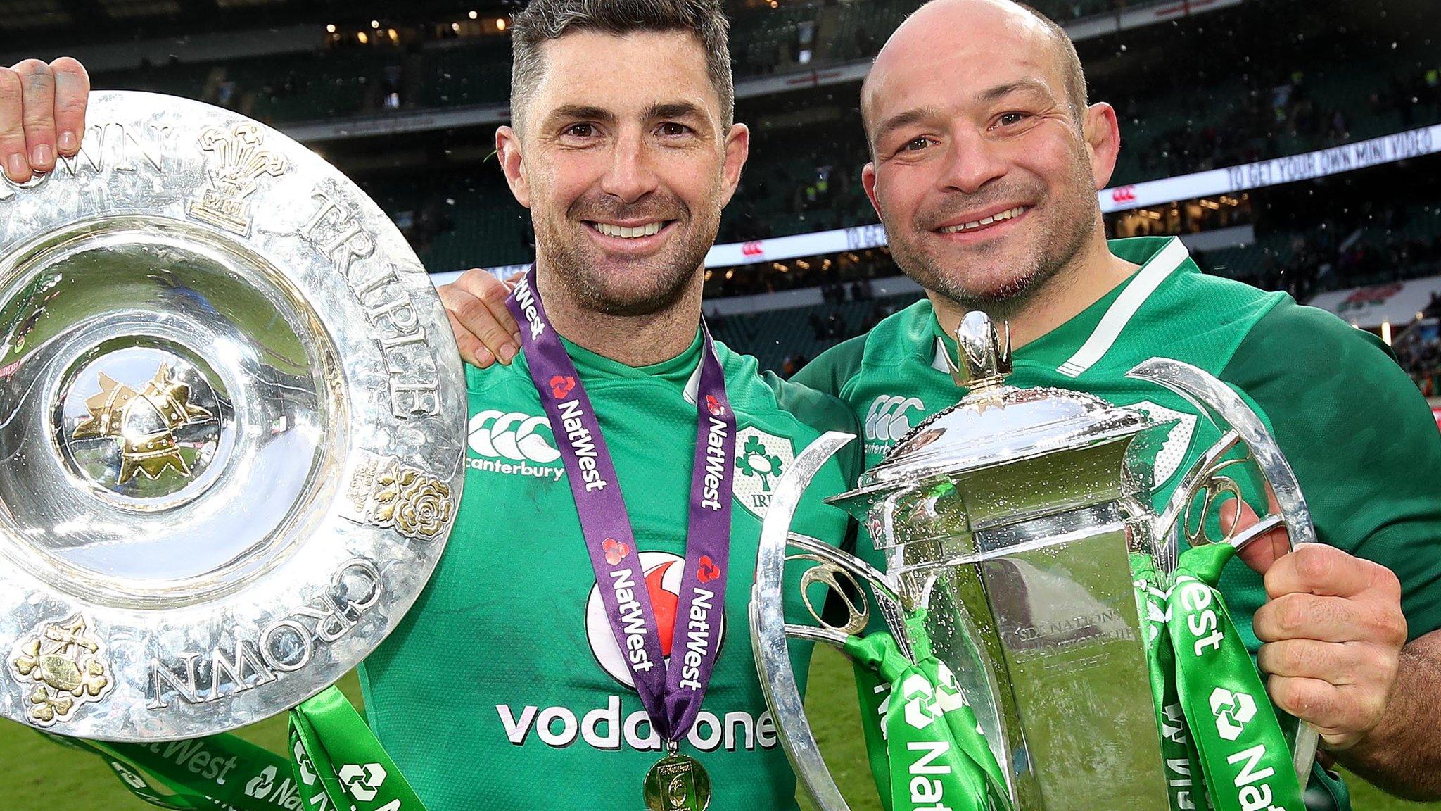 Rob Kearney and Rory Best celebrate Ireland's Grand Slam success at Twickenham