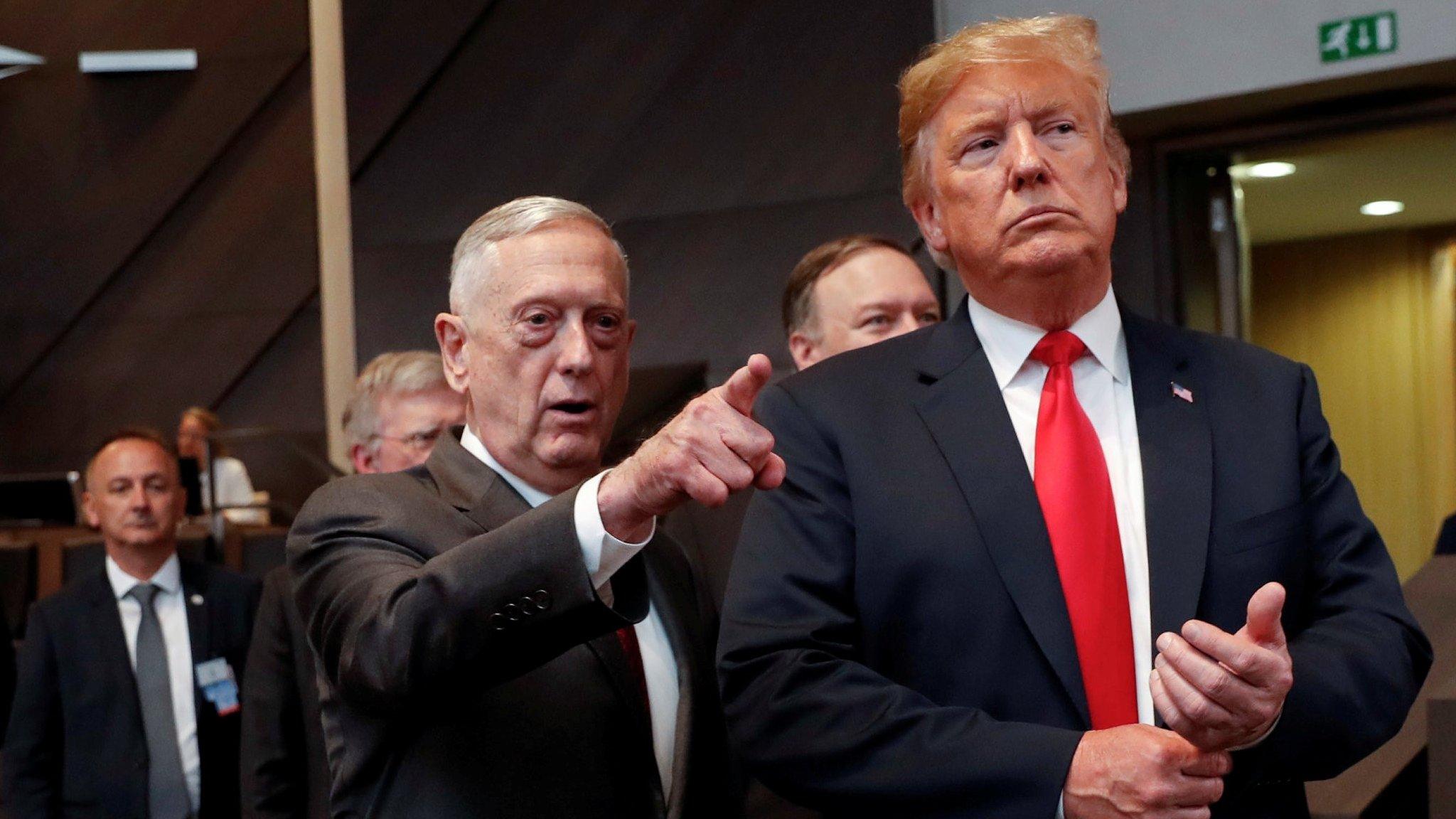 File photo: Jim Mattis and Donald Trump, July 2018