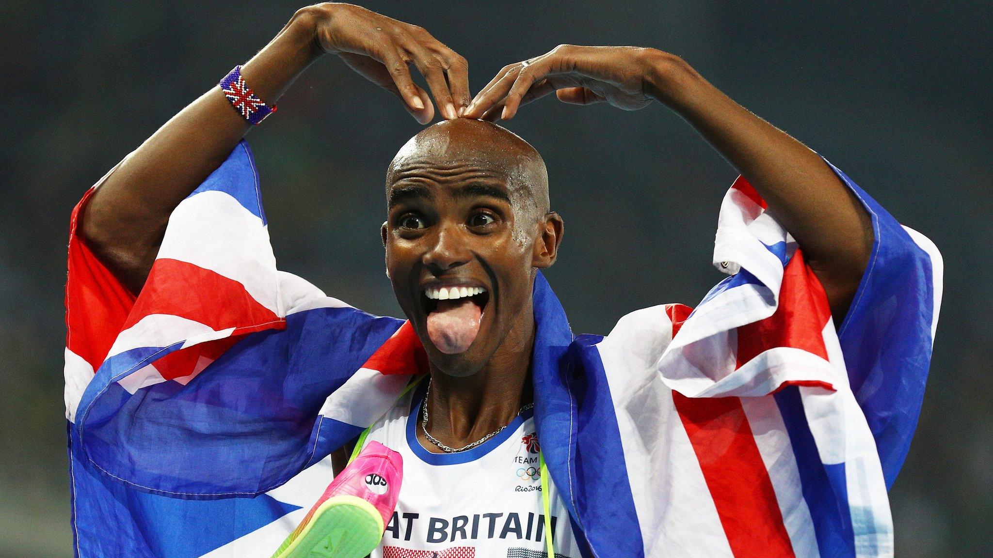 Mo Farah celebrates at London 2012