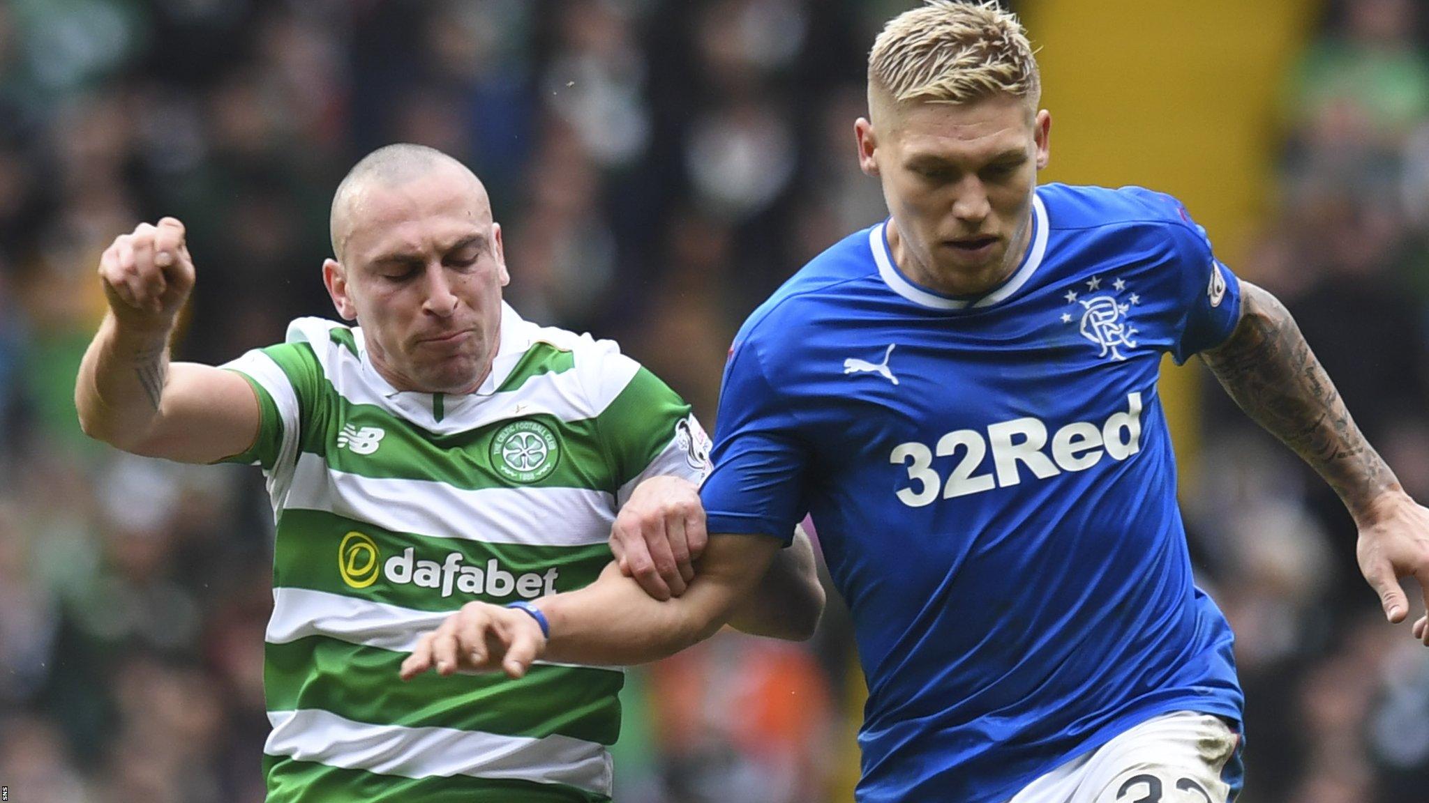 Scott Brown battles with Rangers' Martyn Waghorn