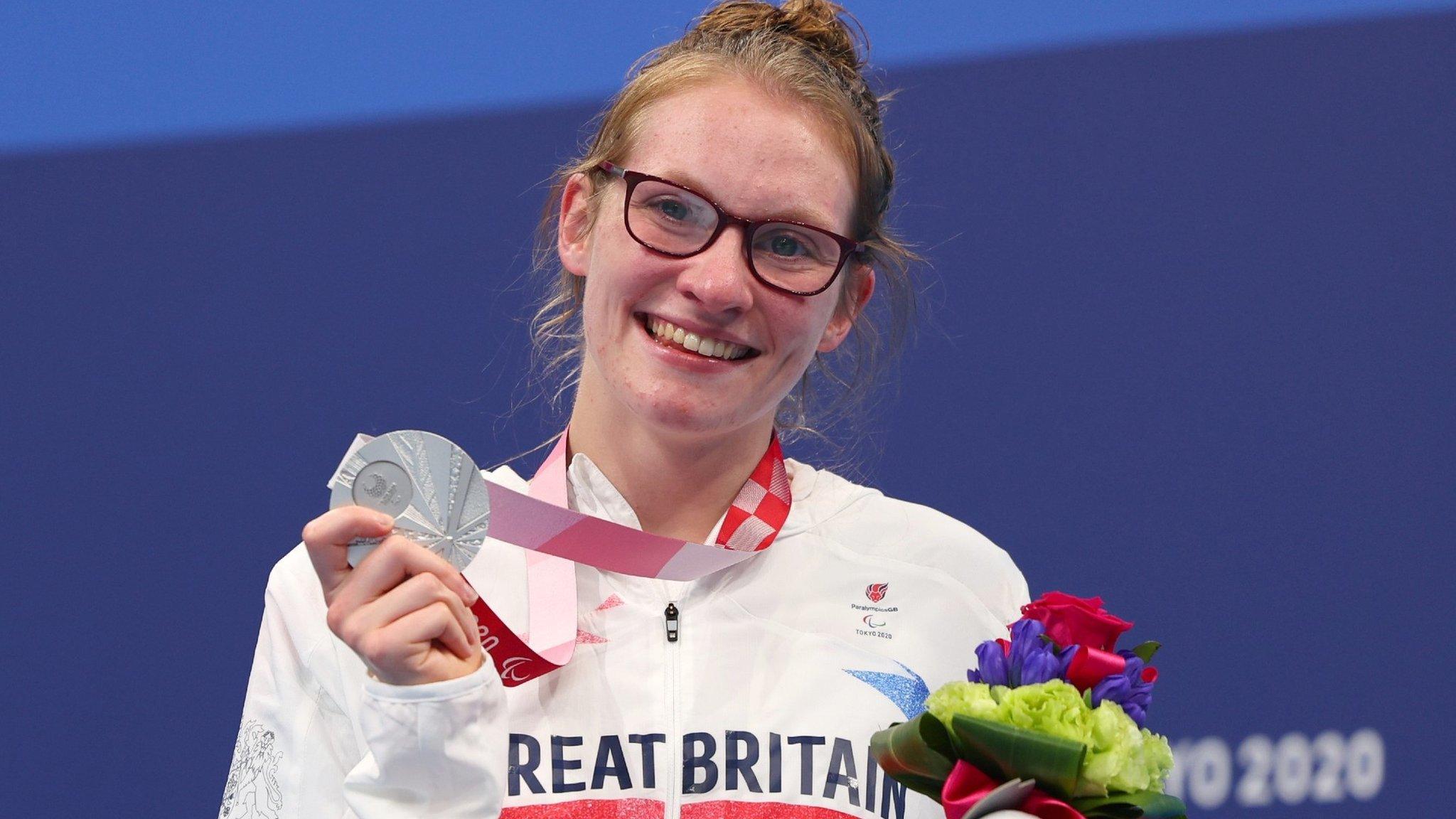 Becky Redfern celebrates with her silver medal