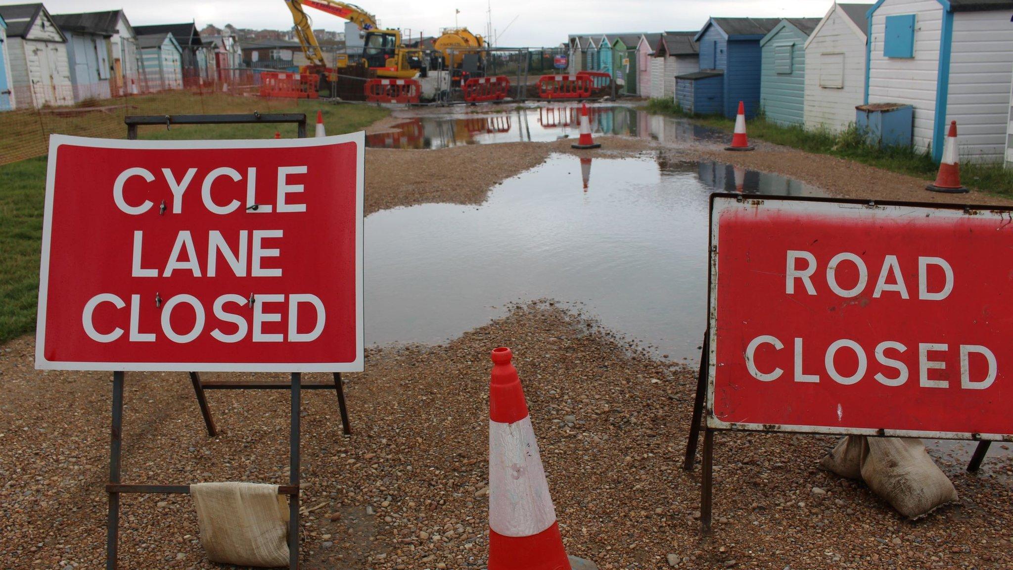 Bulverhythe beach huts damanged by flooding