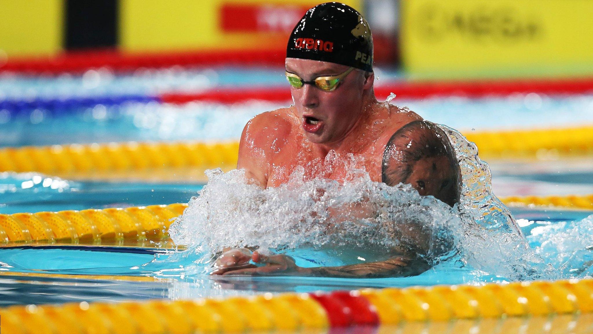 GLASGOW, SCOTLAND - APRIL 17: Adam Peaty of Loughboro NCcompetes in the final of the Men's 50m Breaststroke during day two of the British Swimming Championships at Tollcross International Swimming Centre on April 17, 2019 in Glasgow, Scotland. (Photo by Ian MacNicol/Getty Images)