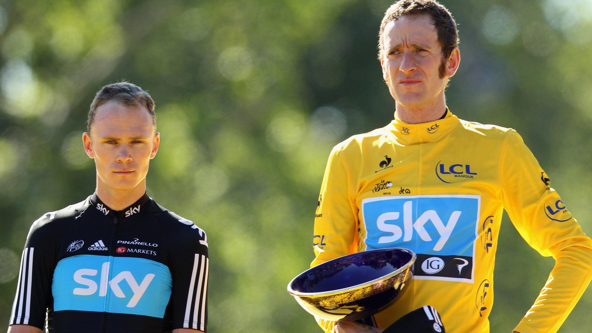 Chris Froome and Bradley Wiggins on the podium at the 2012 Tour de France