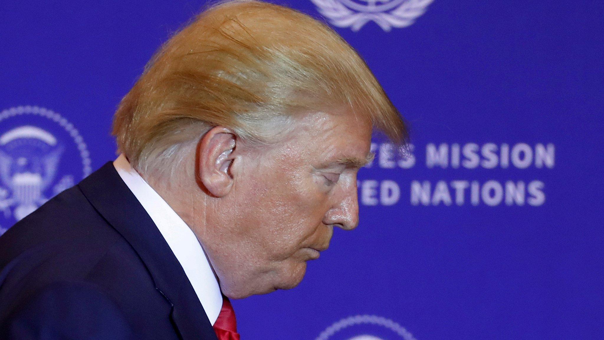 President Donald Trump ends a news conference in New York on September 25, 2019