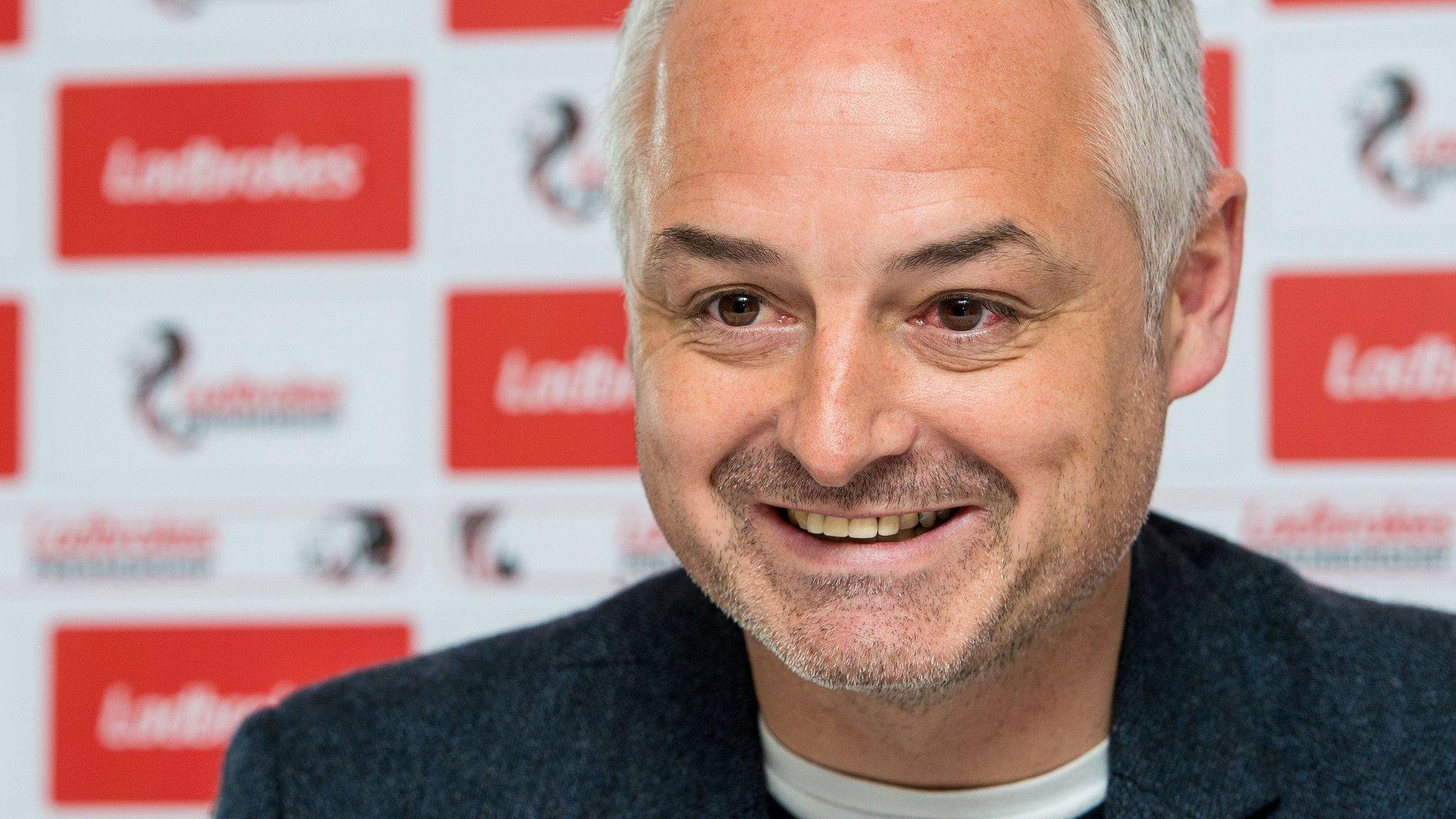 Ray McKinnon speaks to the media before Raith's Premiership play-off against Hibernian