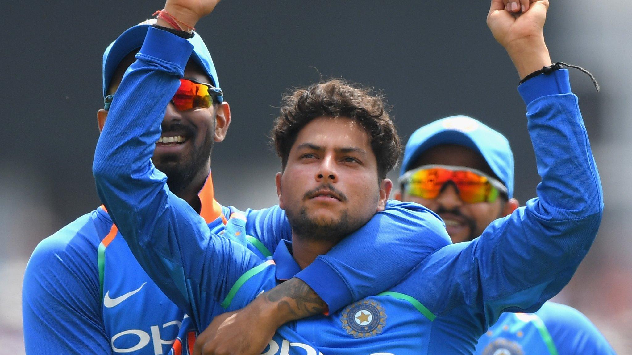 Kuldeep Yadav celebrates a wicket