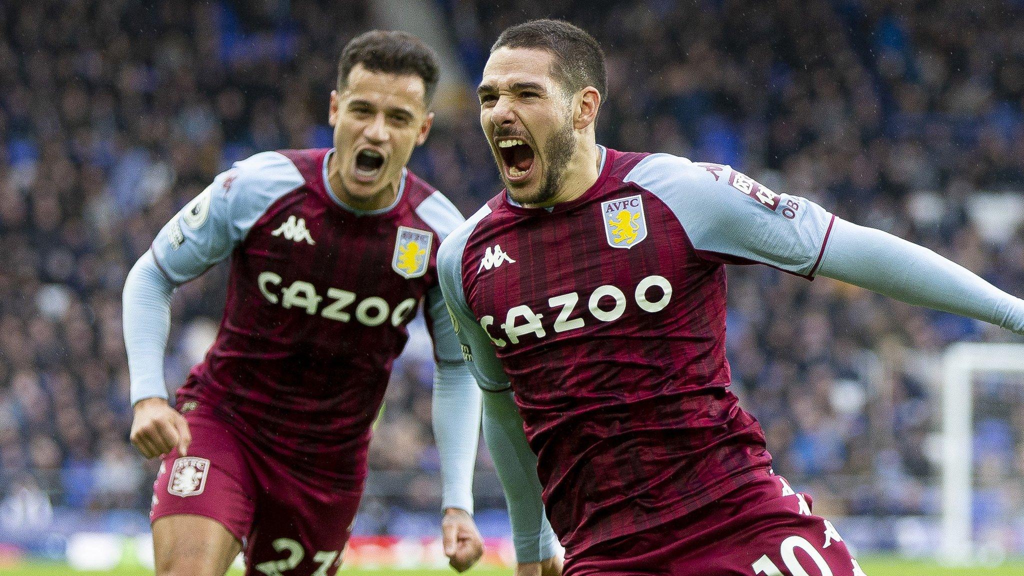 Emiliano Buendia celebrating his goal against Everton