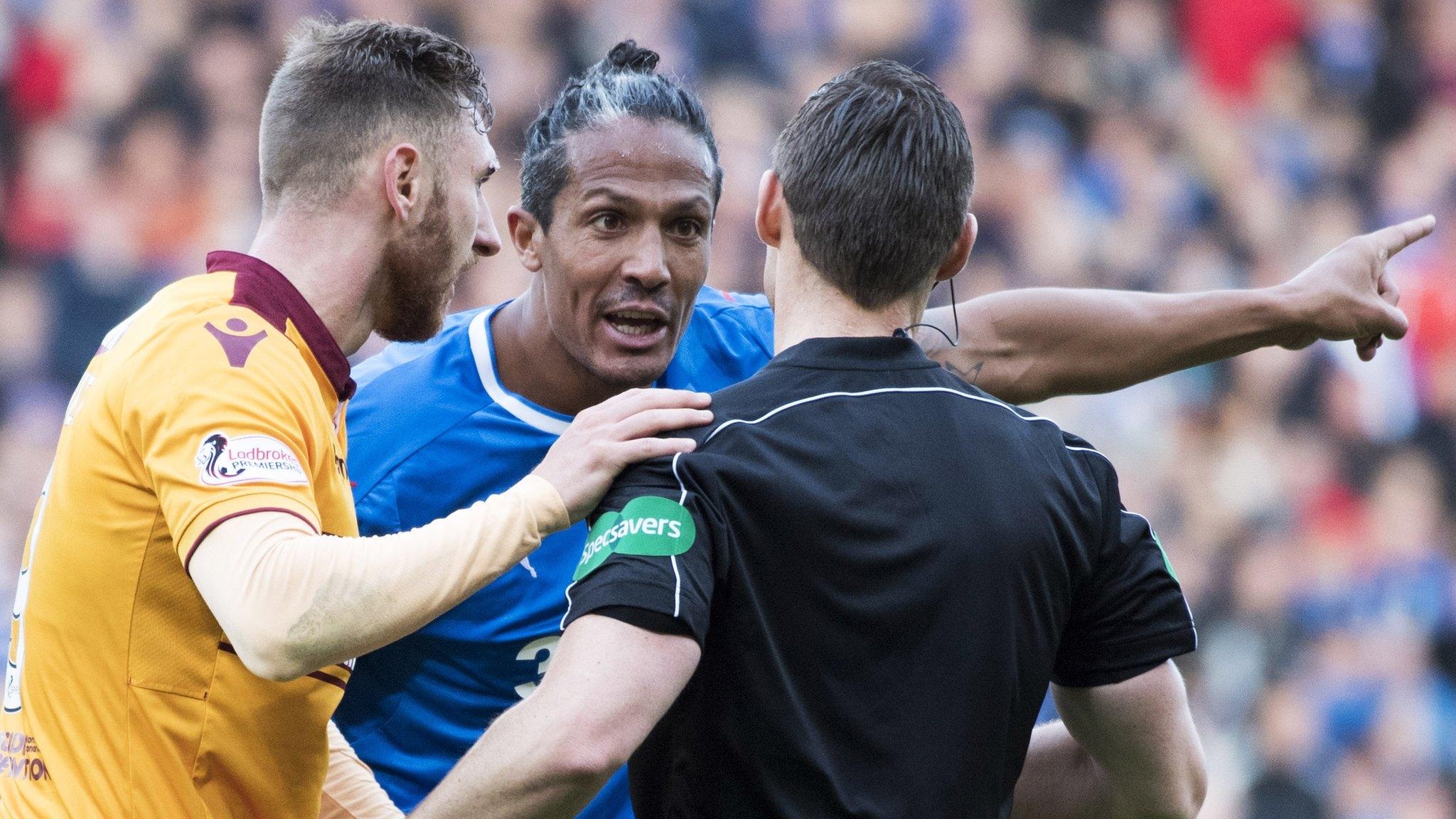 Bruno Alves remonstrates with referee Steven McLean