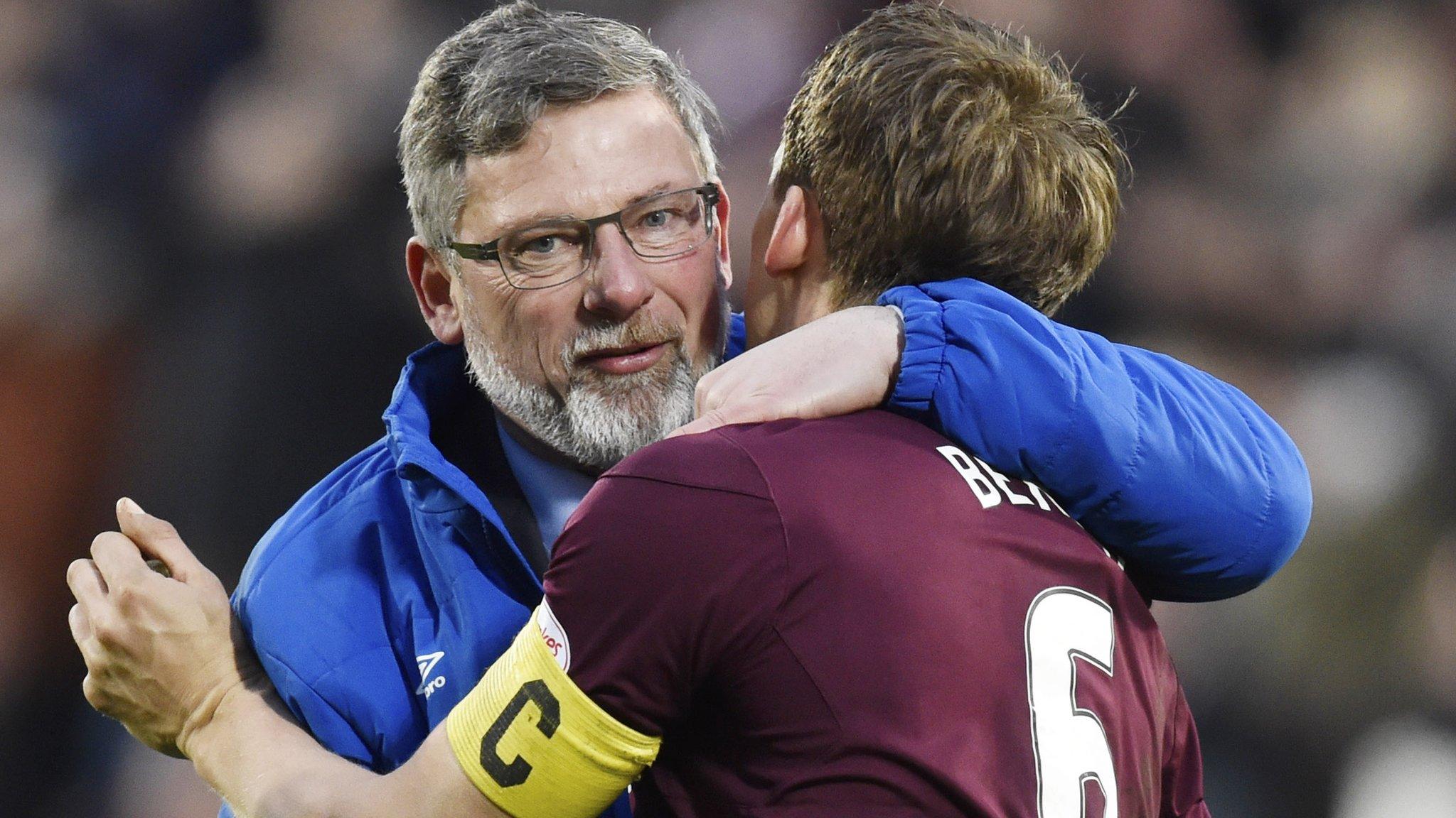 Hearts manager Craig Levein congratulates Christophe Berra