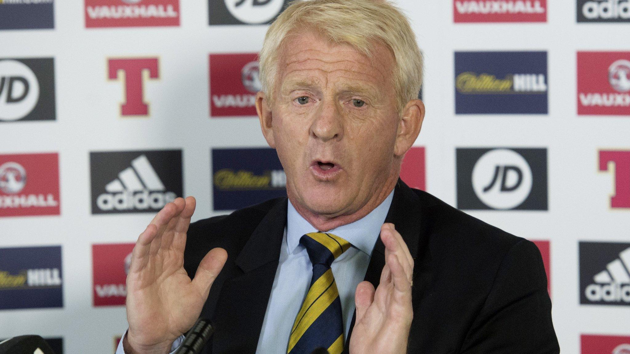 Gordon Strachan speaks to the media after naming his Scotland squad to face Malta