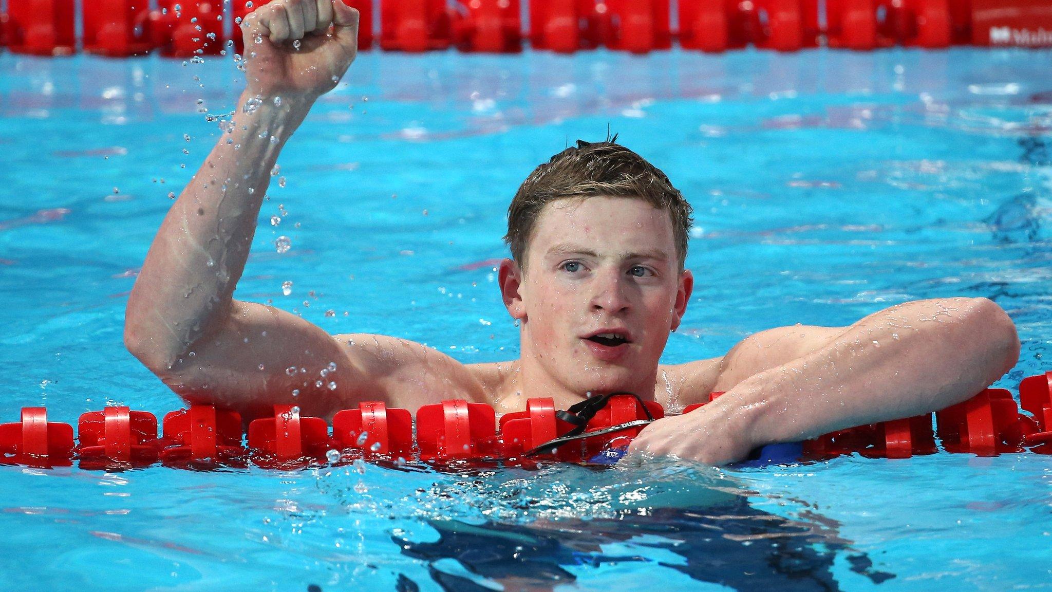 Britain's Adam Peaty celebrates his 50m breaststroke win