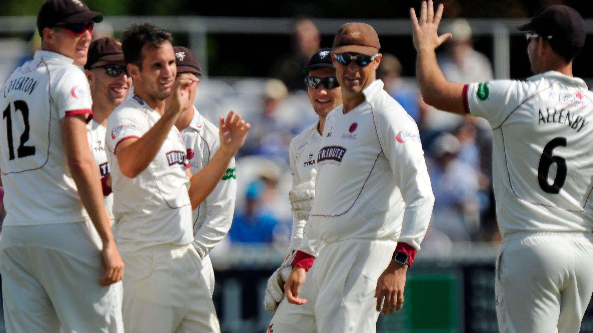 Somerset celebrate wicket of Hampshire's Jimmy Adams