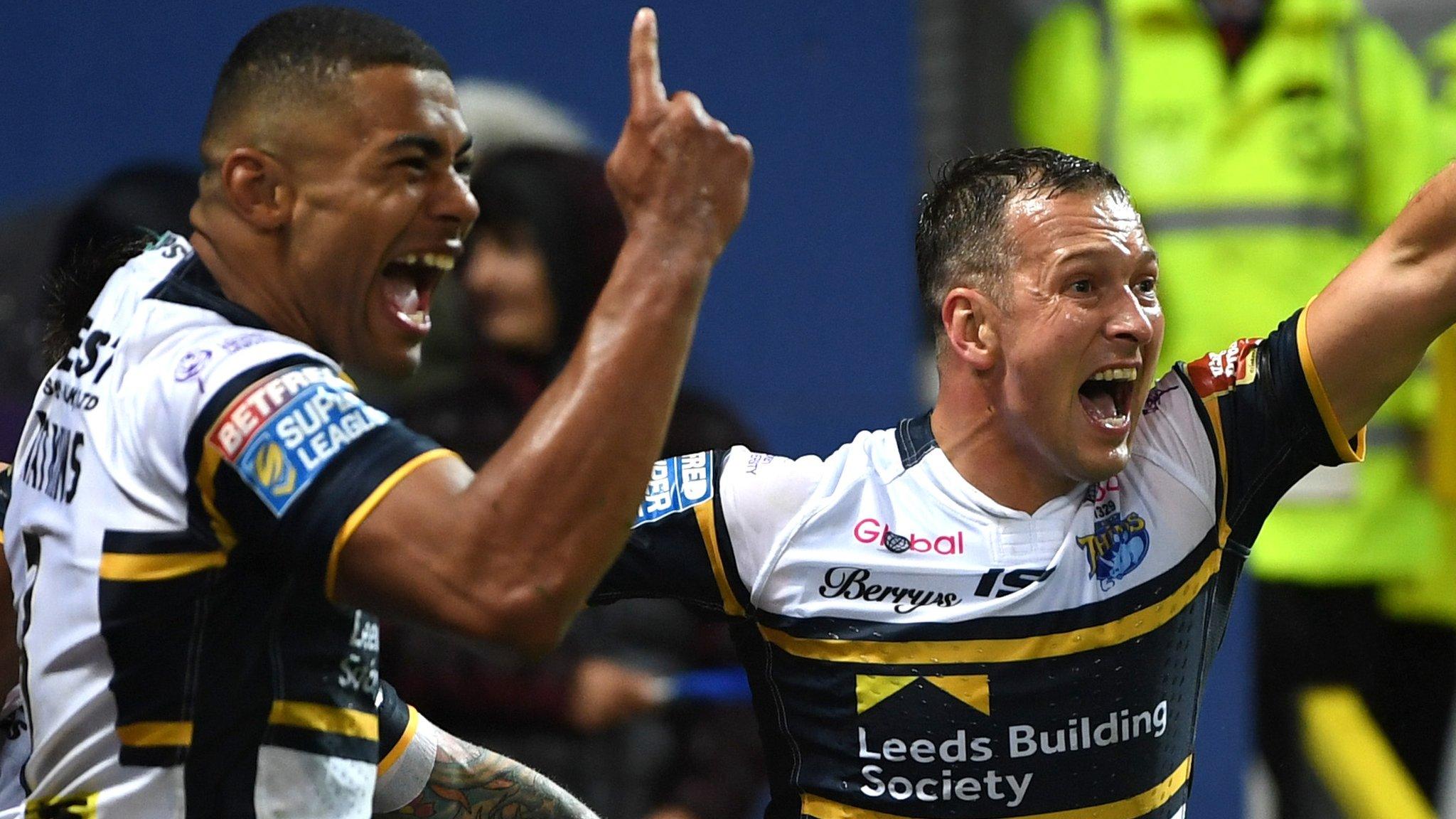 Kallum Watkins and Danny McGuire of Leeds Rhinos celebrate