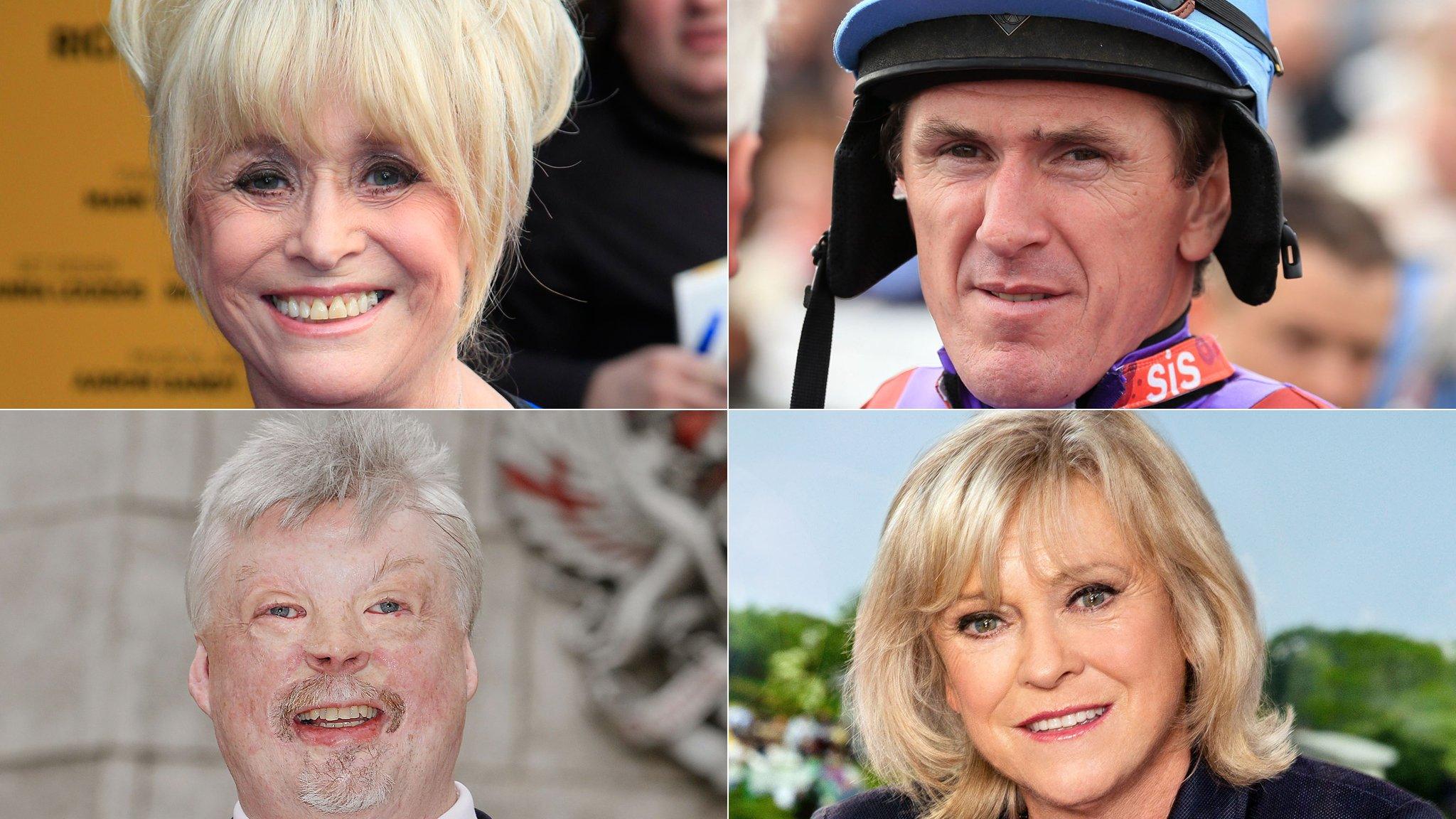 From top left: Barbara Windsor, AP McCoy, Sue Barker, Simon Weston