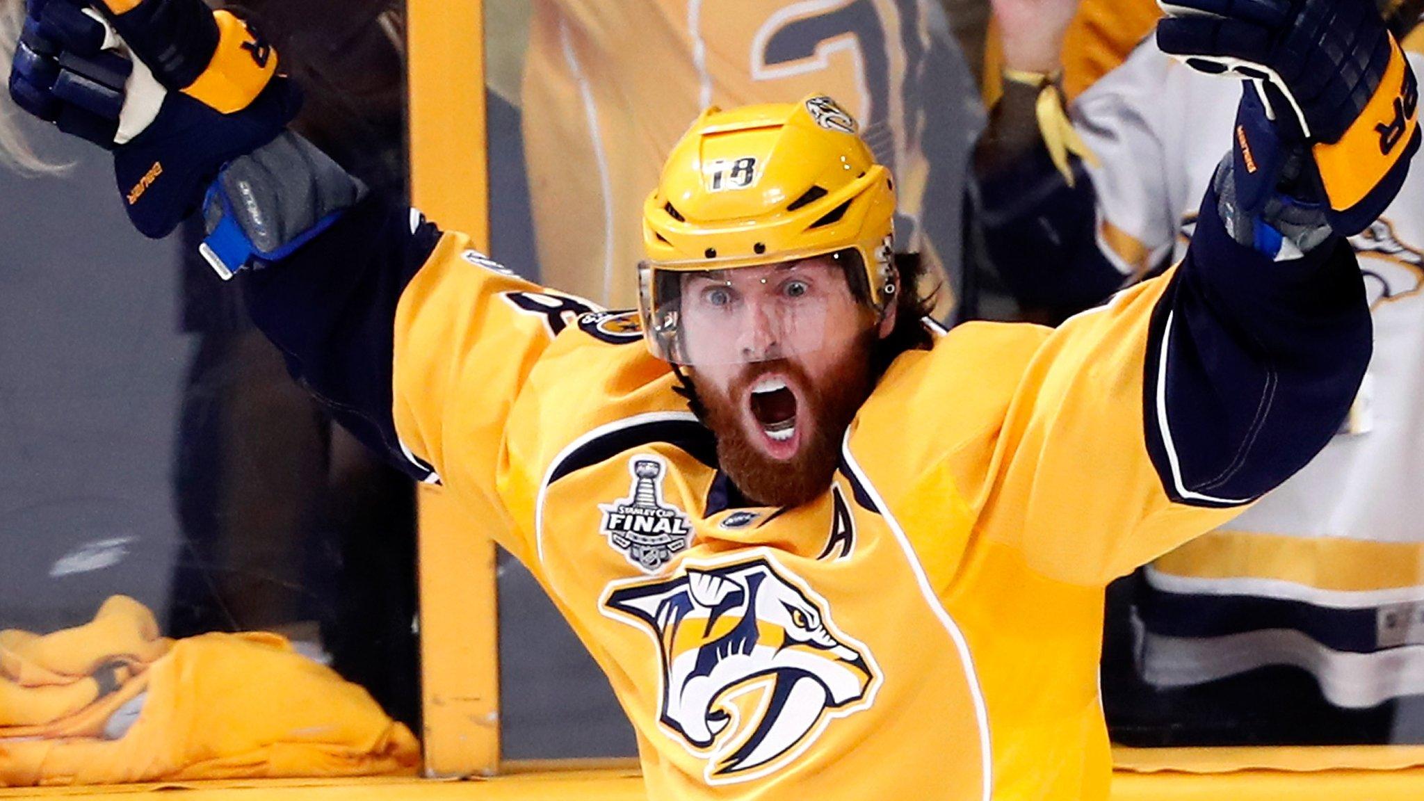 James Neal celebrates scoring for Nashville Predators